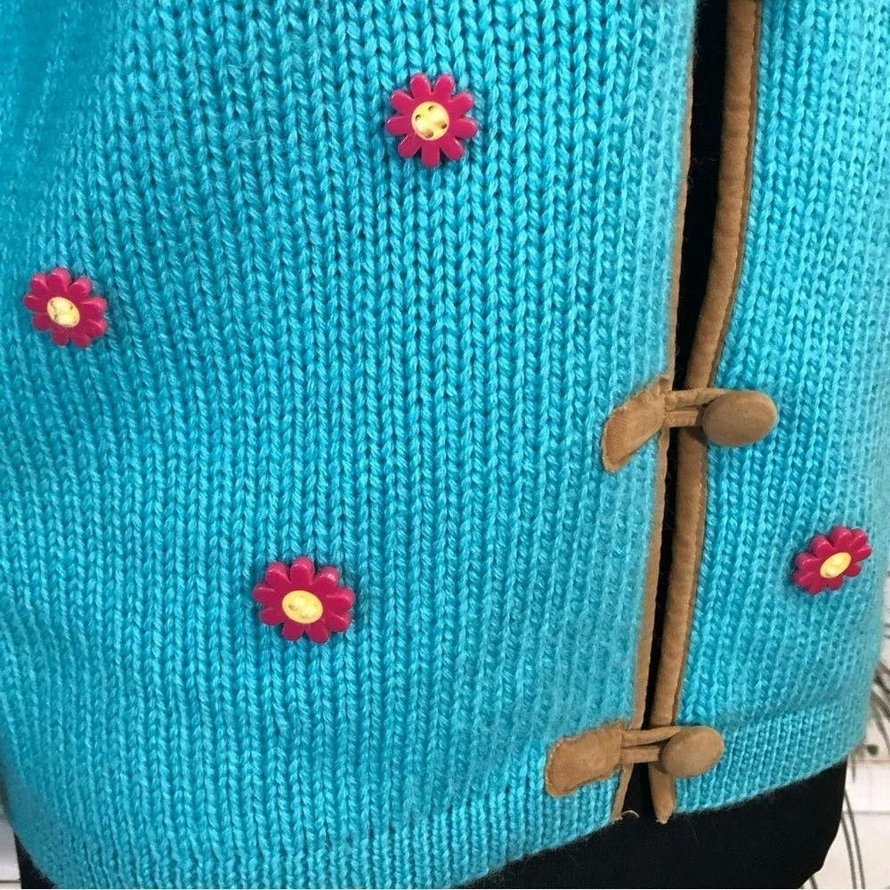 Vintage Vtge 80s pink daisies buttons teal blue granny cardigan M Size M / US 6-8 / IT 42-44 - 4 Thumbnail
