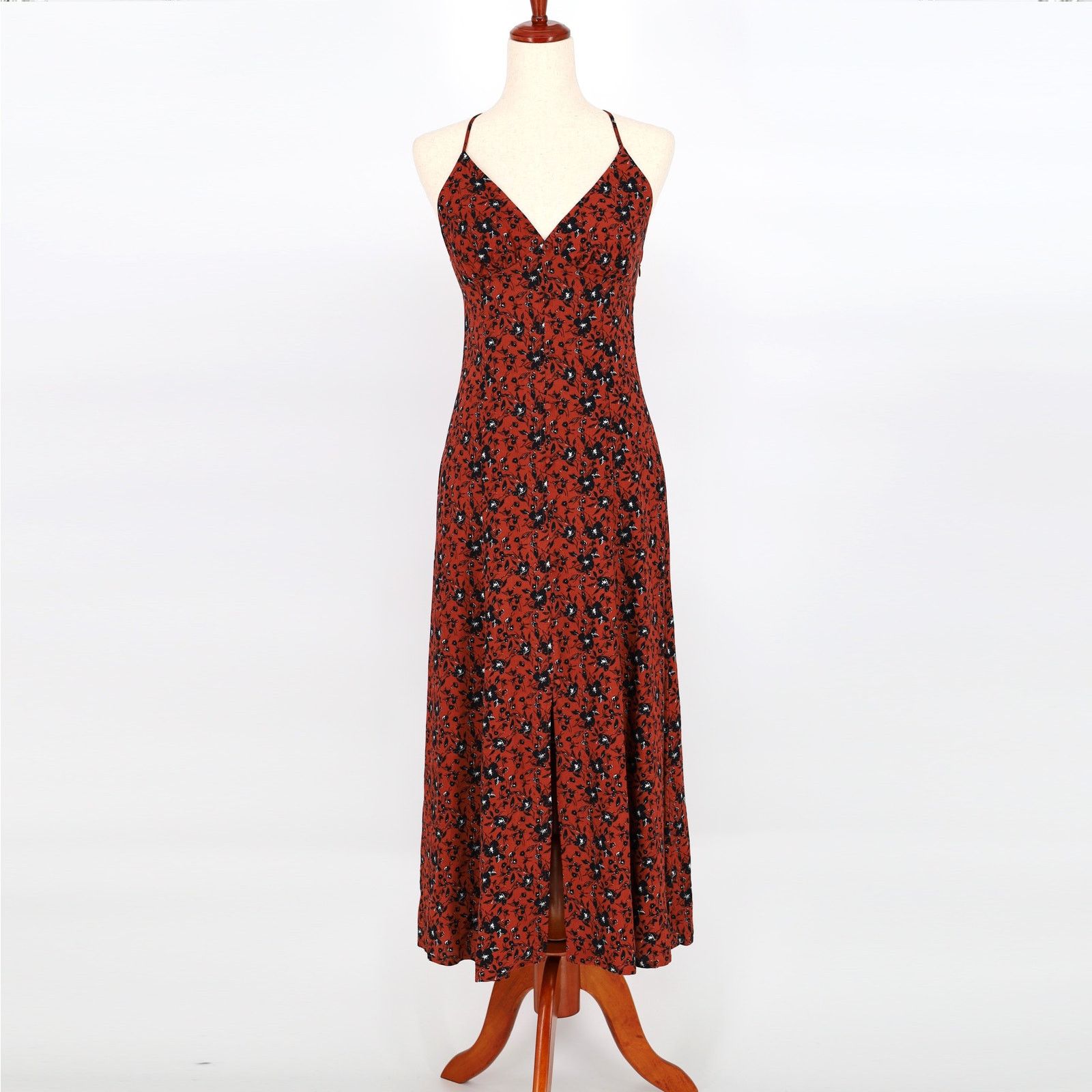 The Unbranded Brand Chelsea28 Women Brown Floral Cami Button Midi Dress Size XS Size XS / US 0-2 / IT 36-38 - 2 Thumbnail