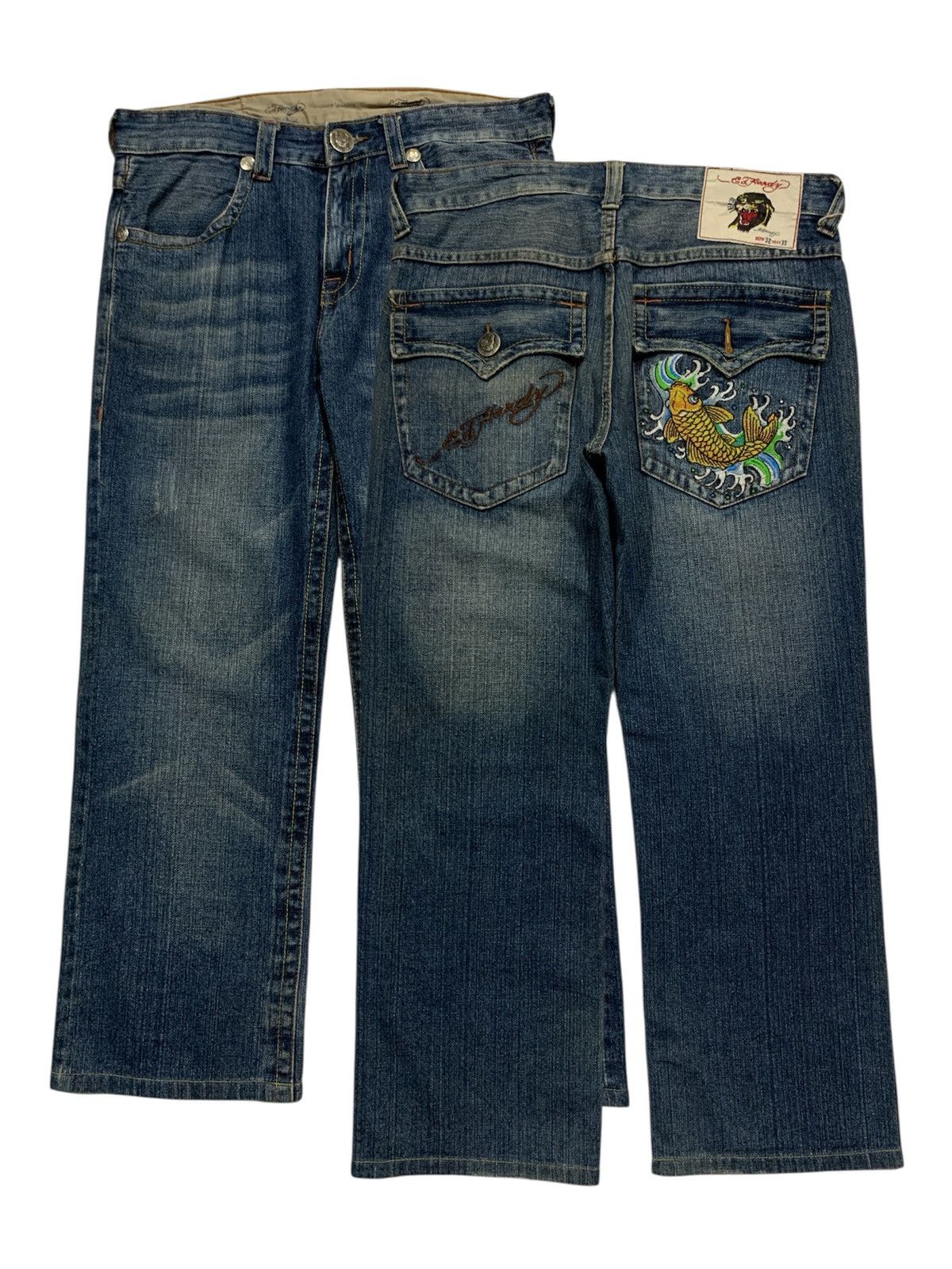 Ed Hardy Vintage Ed Hardy Embroidery Koi Tattoo Wear Baggy Jeans Size US 33 - 1 Thumbnail