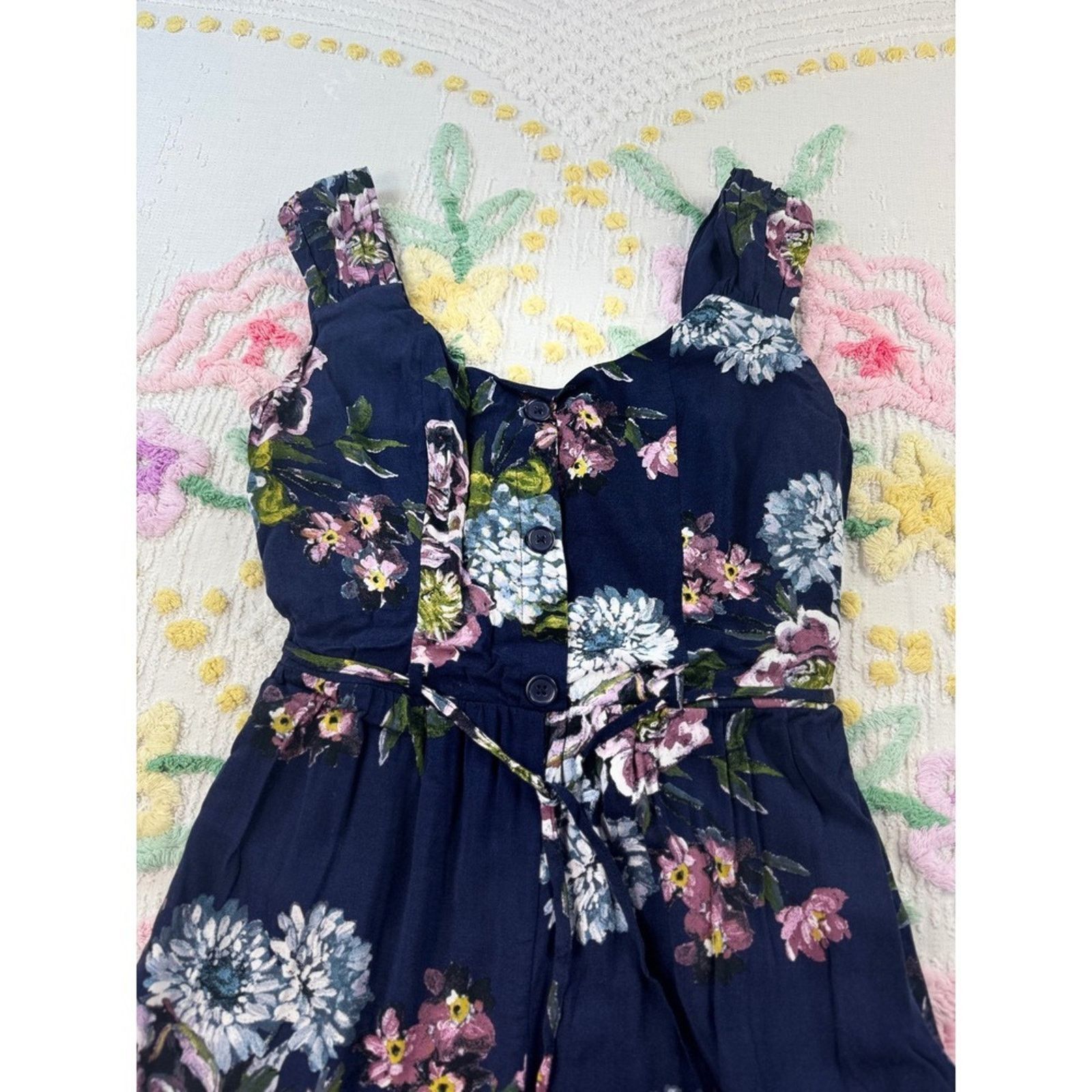 & Other Stories Bohemian Collective Navy Floral‎ Wide Leg Jumpsuit Smocked S Size 22" - 8 Thumbnail