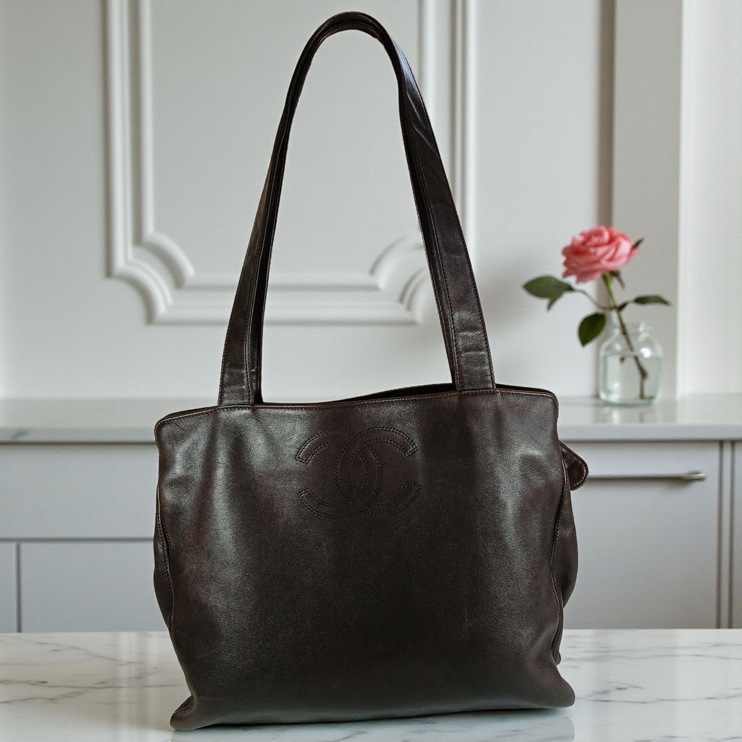 Chanel CHANEL Brown Coco Mark Lambskin Leather Tote Business Bag Size ONE SIZE - 1 Thumbnail