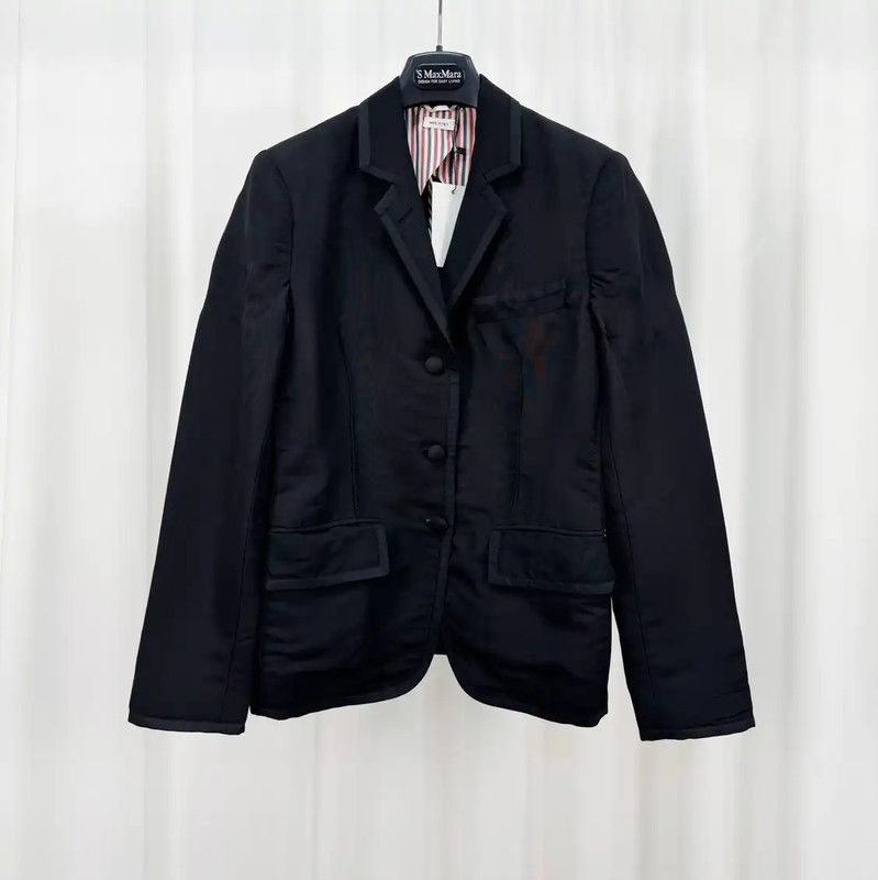 Thom Browne Thom Browne Women's Black Silk Logo Jacket 0089 Size M / US 6-8 / IT 42-44 - 1 Thumbnail