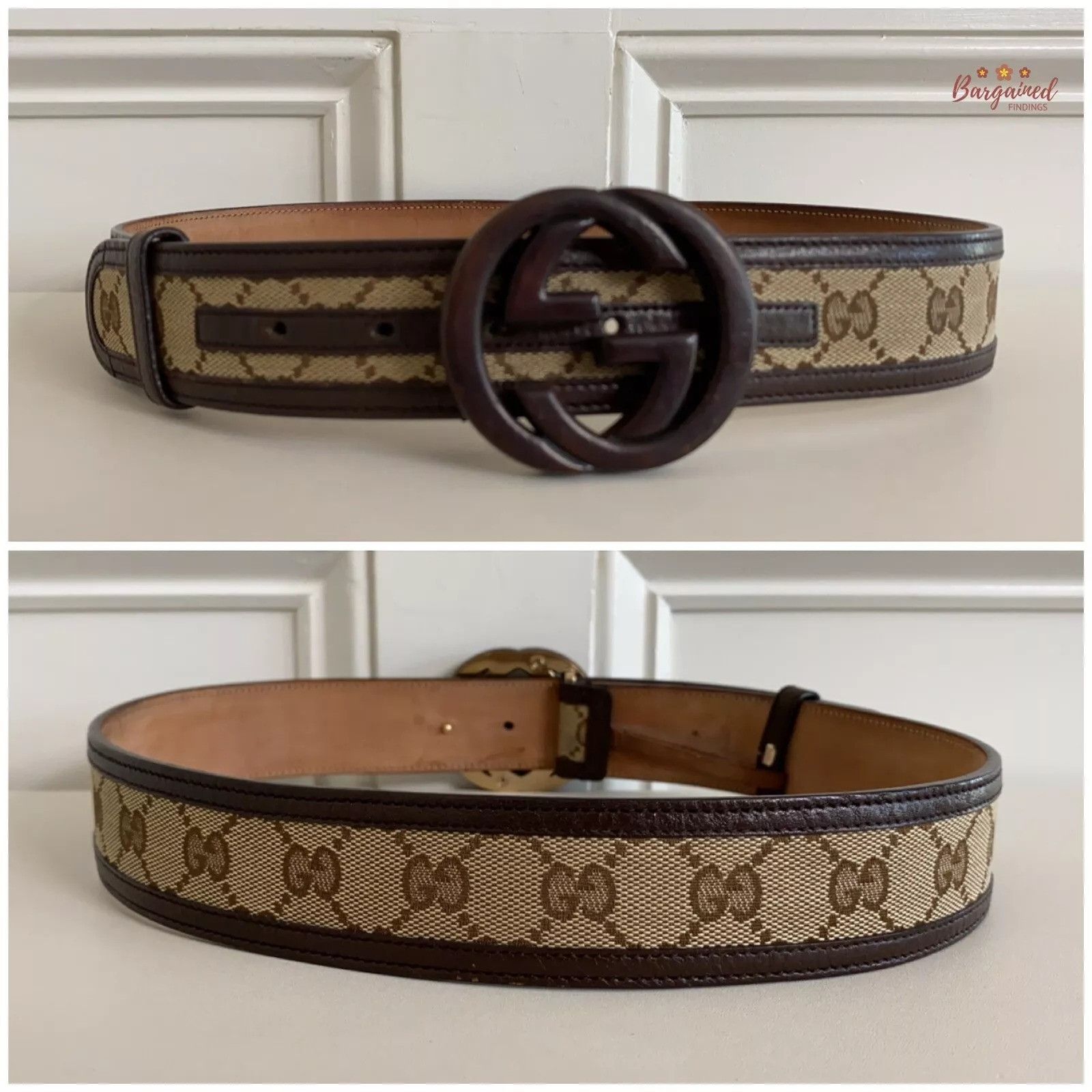 Gucci GUCCI Monogram Canvas Bamboo Interlocking G Buckle Belt Size 28 - 4 Thumbnail