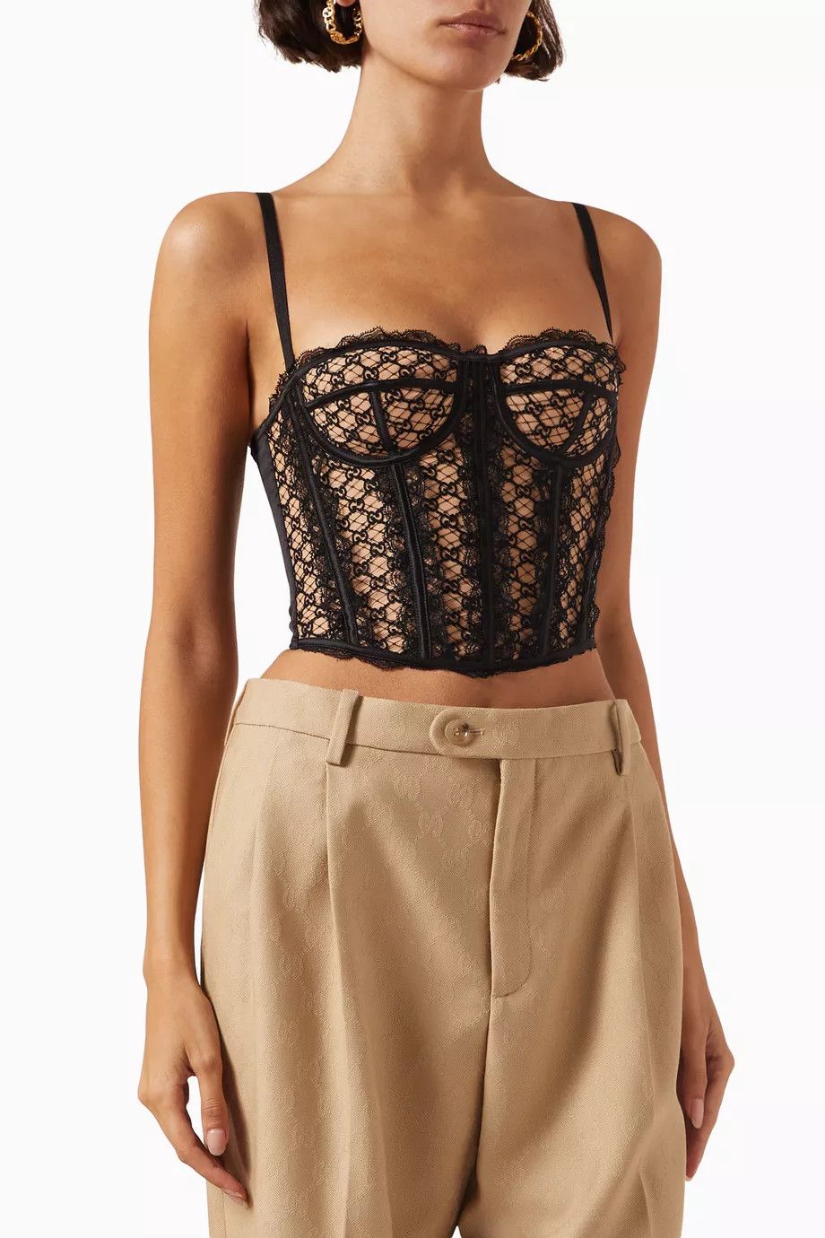 Gucci oc11z0126 GG Net Corset Top In Black/Nude Size XS / US 0-2 / IT 36-38 - 2 Thumbnail