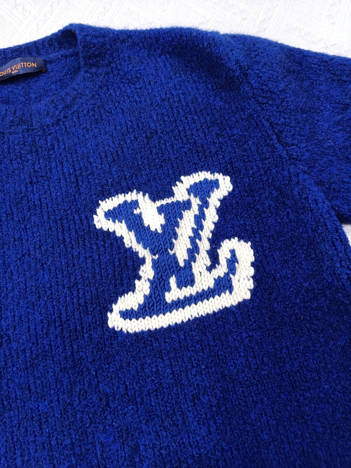 Louis Vuitton LV Blue Logo Wool Long Sleeve Sweater XL Size US XL / EU 56 / 4 - 2 Thumbnail
