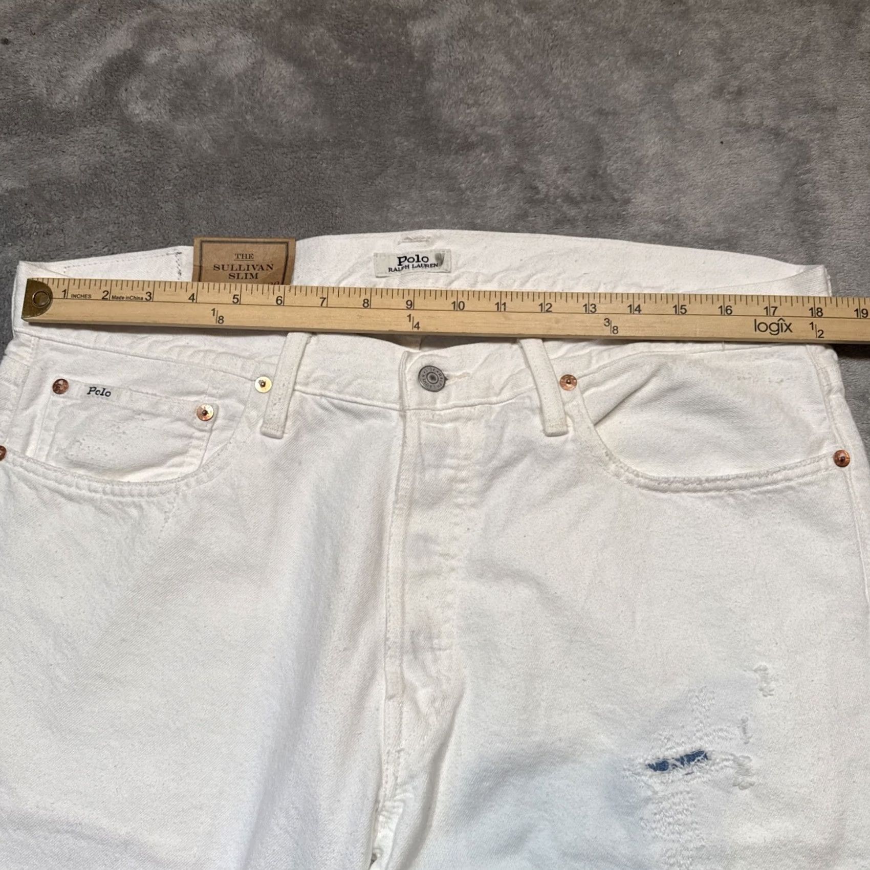 Polo Ralph Lauren Polo Ralph Lauren Jeans Sullivan Slim Distressed Patchwork Denim 36x30 Mens White Distressed Slim Jeans 30 Inseam Low Rise Men Regular Size 36x30 Size US M / EU 48-50 / 2 - 5 Thumbnail