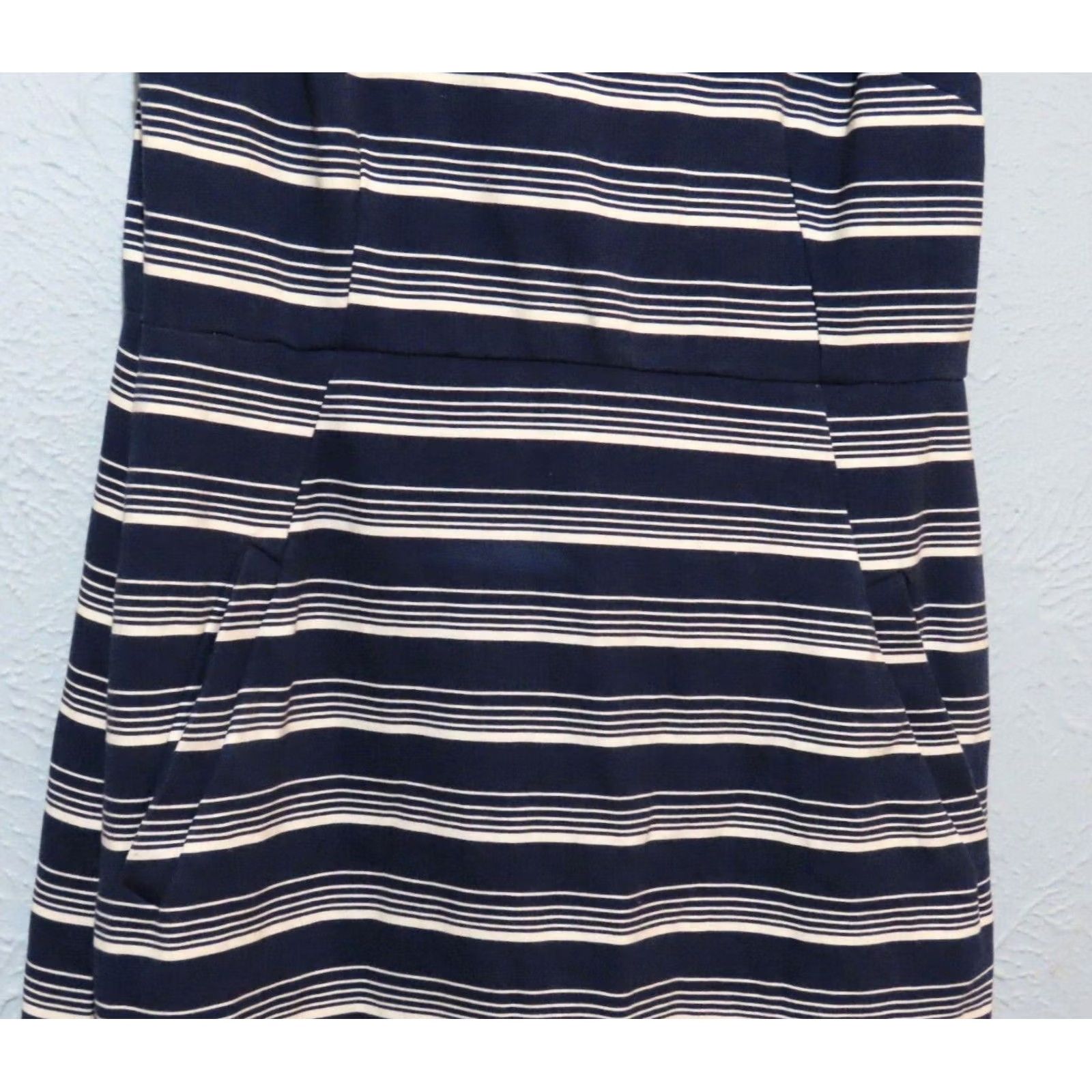 Lands' End Lands' End Womens Dress Navy White Striped Sleeveless Stretch Midi Knit Zipper Sheath Size 6 Regular Womens Size M / US 6-8 / IT 42-44 - 2 Thumbnail