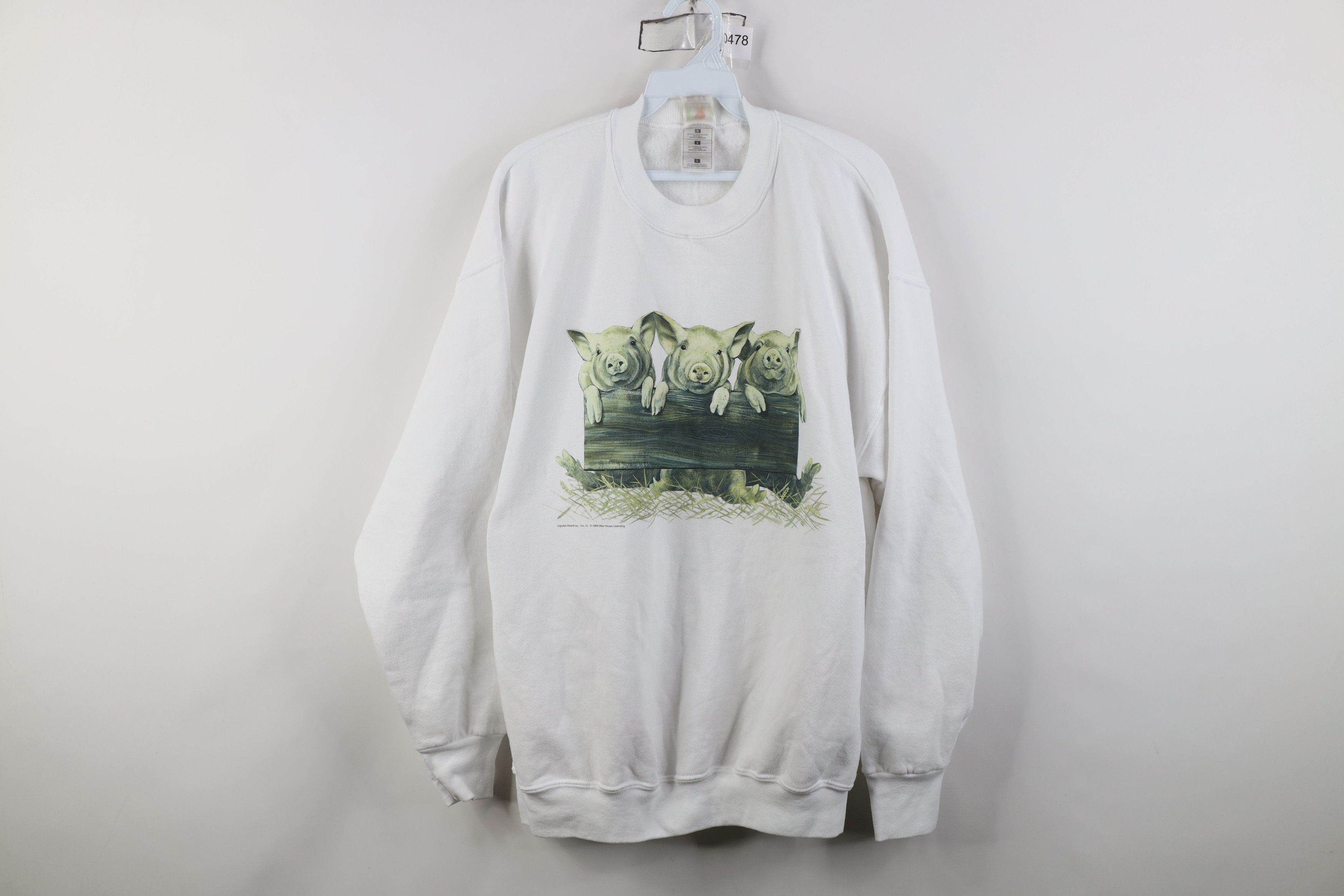 Vintage Vintage 90s Country Farmhouse Pigs Crewneck Sweatshirt White Size L / US 10 / IT 46 - 1 Thumbnail