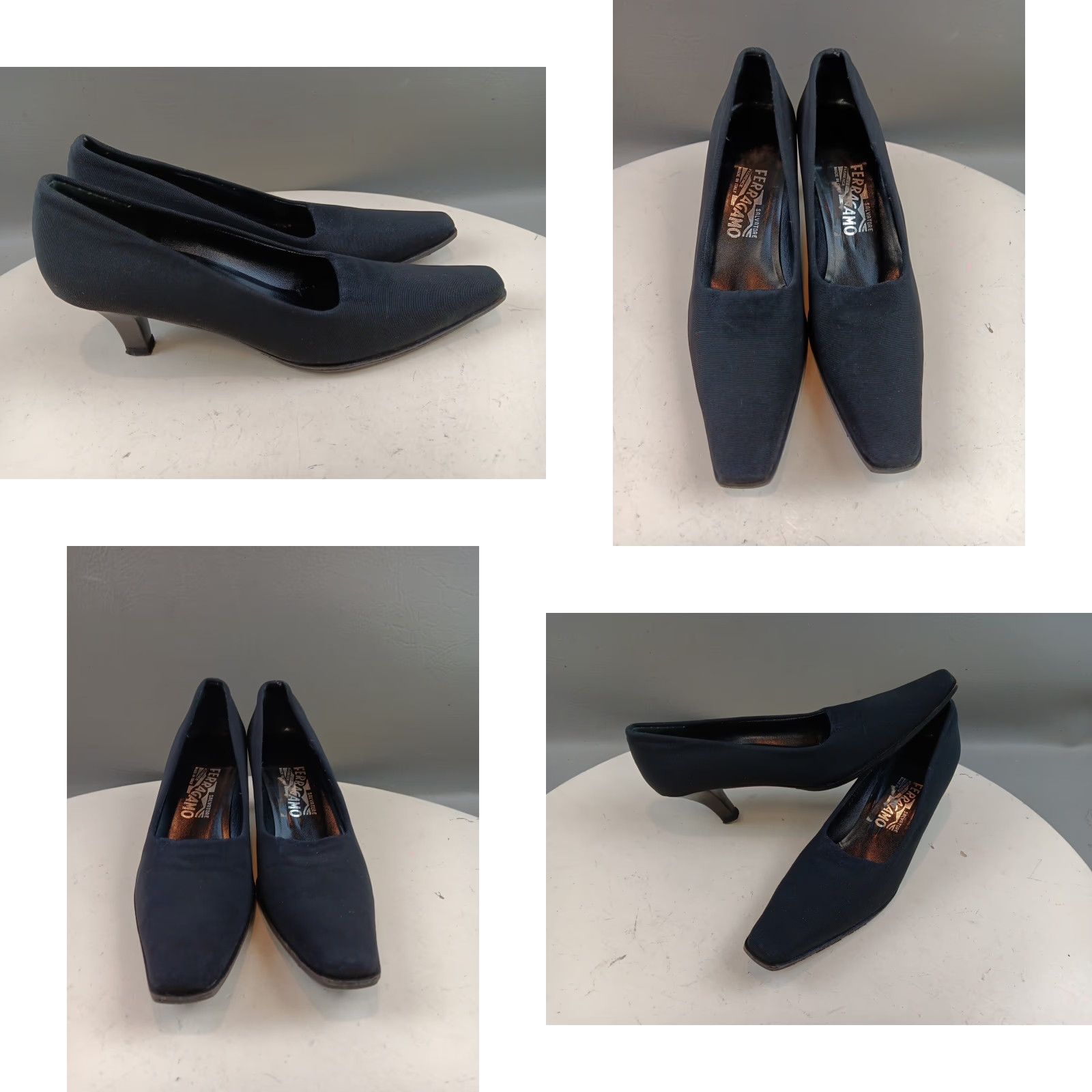 Salvatore Ferragamo VINTAGE Salvatore Ferragamo Pumps SHOE Women US8 Black Textured Fabric Block Heel Almond Toe Slip On Lightly Worn Size US 8 / IT 38 - 8 Thumbnail