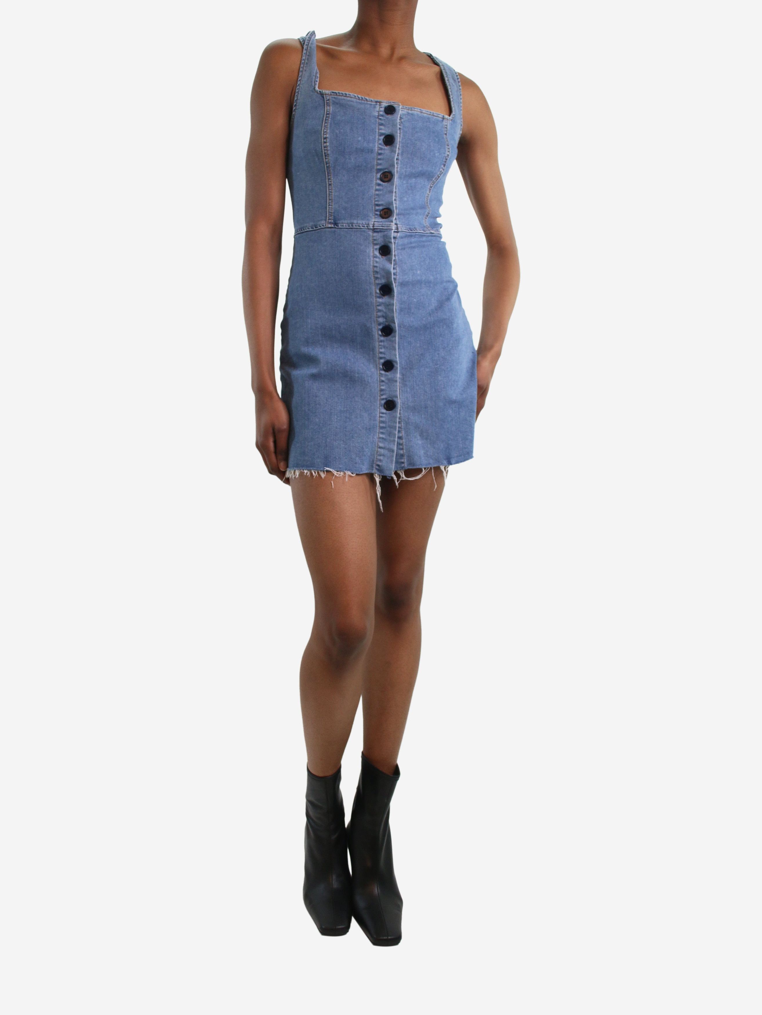 image of Reformation Blue Frayed Denim Dress - Size Us 2, Women's