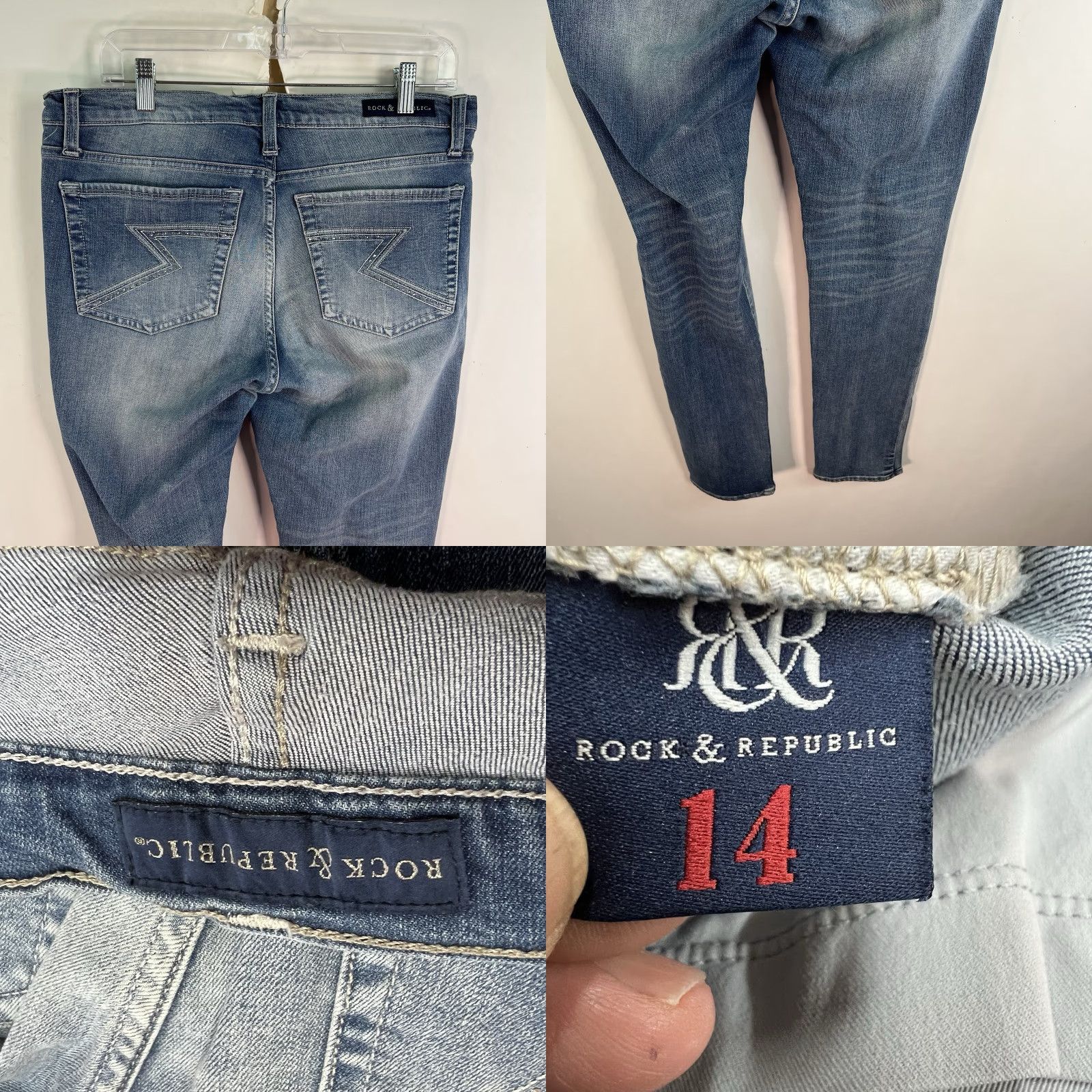 Vintage Rock & Republic Denim Jeans Women’s 14 Skinny Mid 35x31 Blue, 5-Pocket, Zipper Closure, Cotton Blend, Embroidered Accents, Size 14 Womens Blue Jeans Size 36" / US 14 / IT 50 - 8 Thumbnail