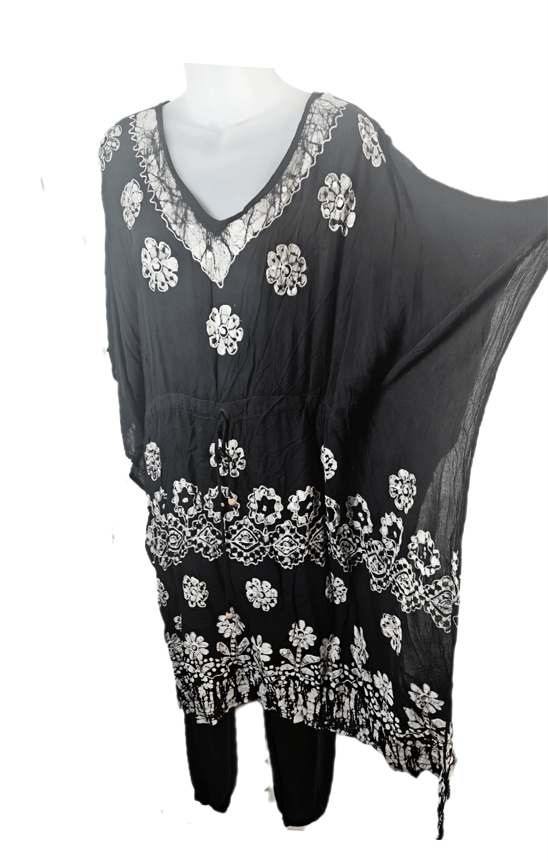 Other 80s Black & White Batwing Sequin Boho Dress Size ONE SIZE - 2 Thumbnail