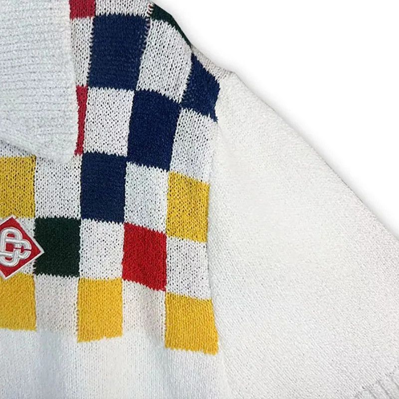 Vintage Plaid Knitted Polo Wide Collar Boxy Pattern Oversized Size US XXL / EU 58 / 5 - 5 Thumbnail