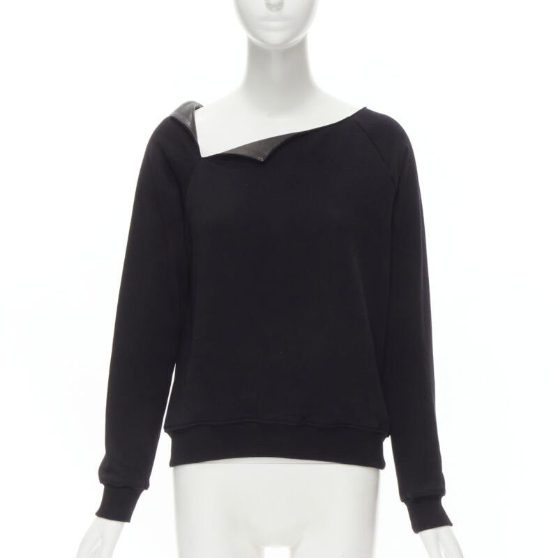 Saint Laurent Paris SAINT LAURENT Hedi Slimane 2014 black leather foldover collar pullover sweater S Size S / US 4 / IT 40 - 1 Thumbnail