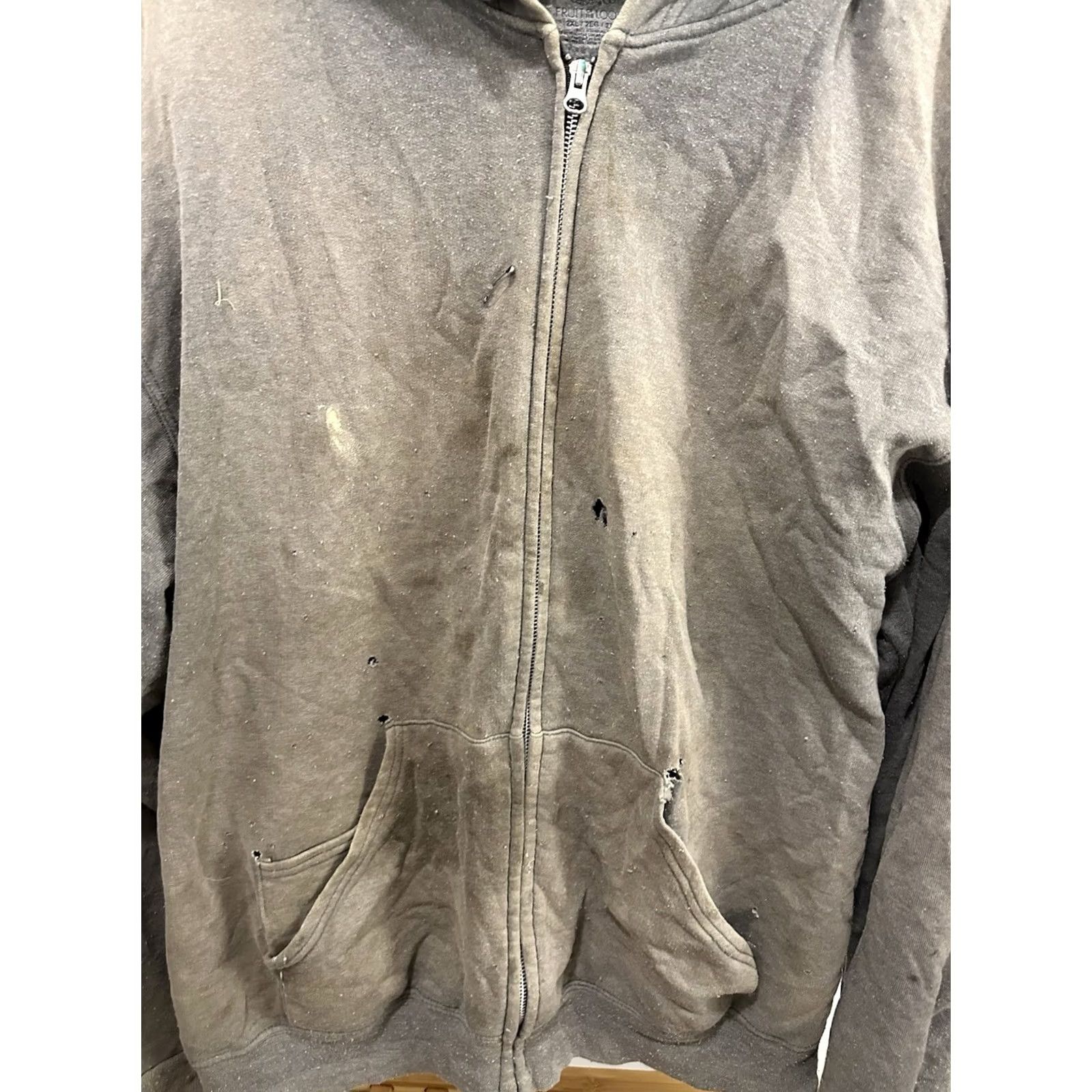 Fruit Of The Loom VTG Gradient Sun Faded Worn WIP Thrashed Distressed Grunge Zip Hoodie 2XL Men Gray Full Zip WIP Workwear Thrash Mens Hoodie Size US XXL / EU 58 / 5 - 6 Thumbnail