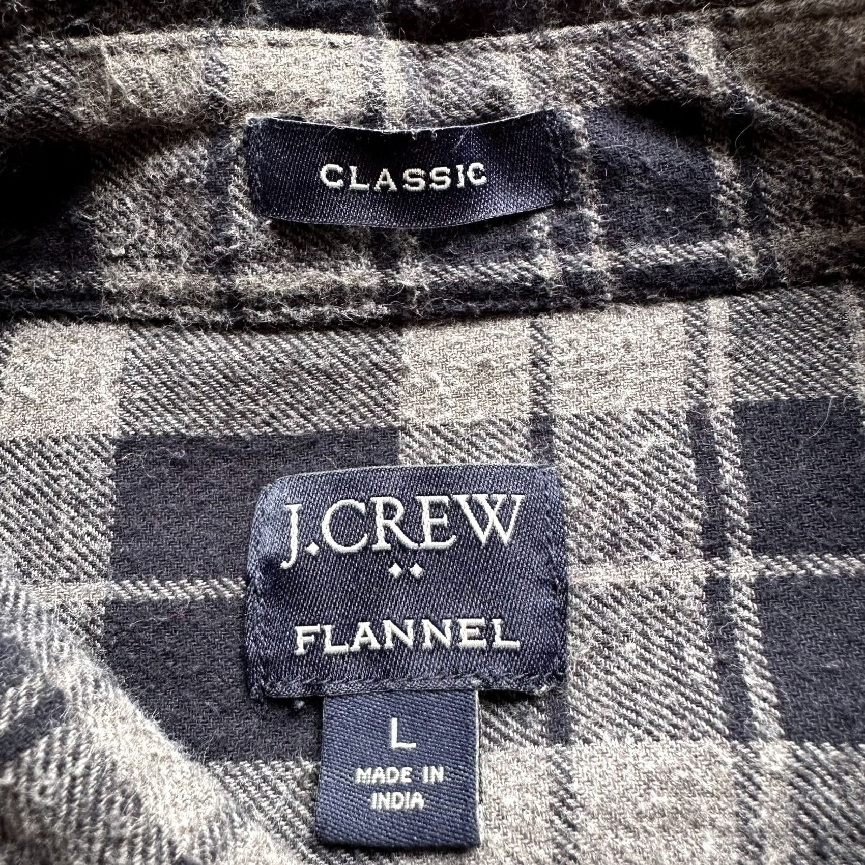 J.Crew J.CREW Shirt Mens Large Classic Flannel Point Collar Long Sleeve Grey Checks Size US L / EU 52-54 / 3 - 3 Thumbnail