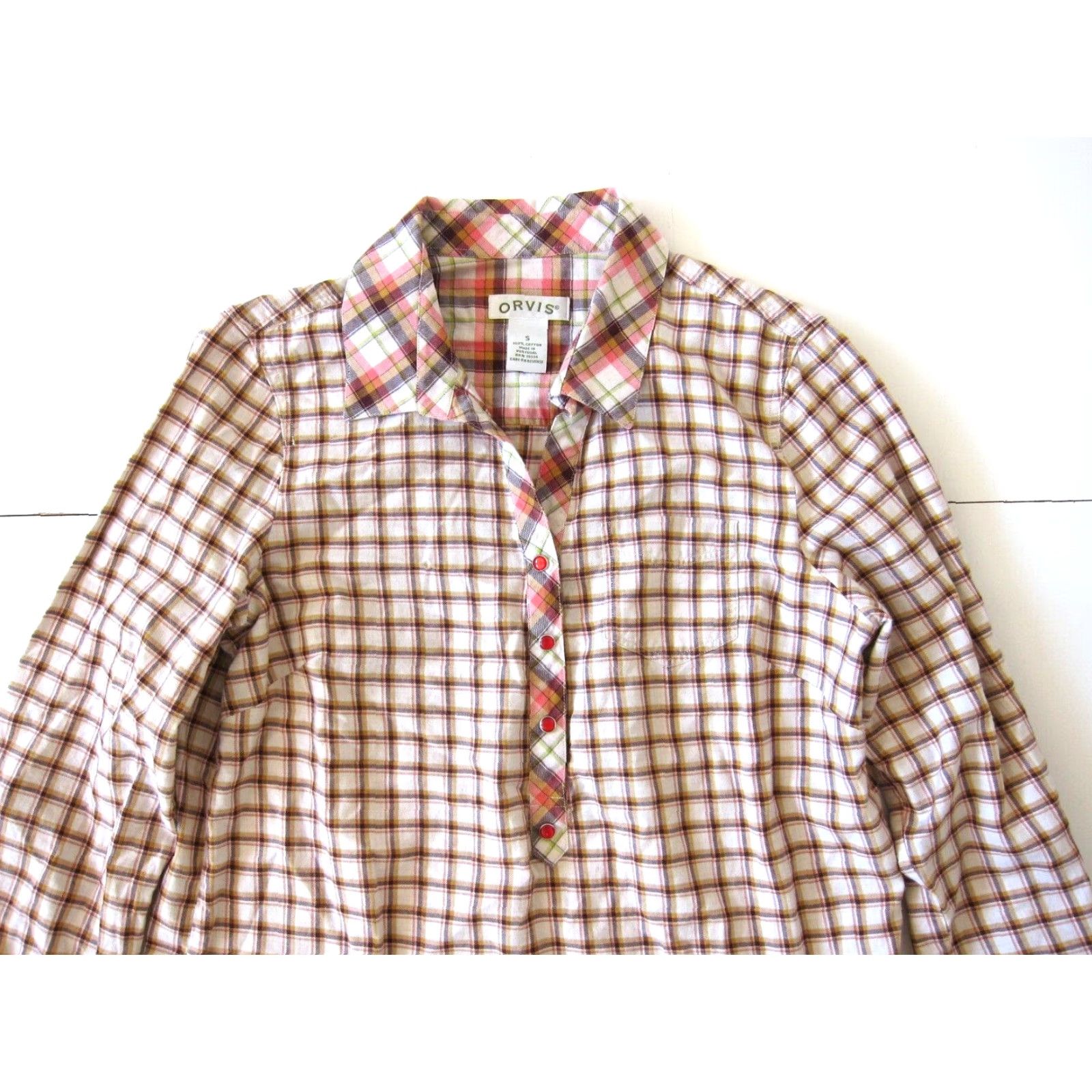 Orvis Orvis Blouse Shirt Women Tunic 100% Cotton Pink Plaid Long Sleeve Collared Small Size S / US 4 / IT 40 - 3 Thumbnail
