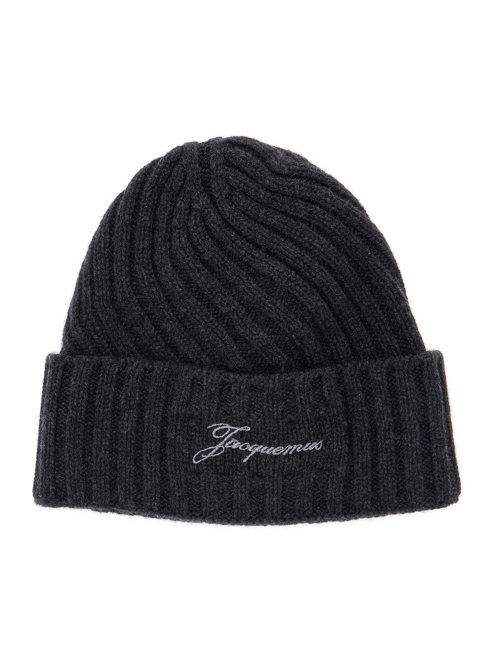 'Le Bonnet Tourni' Grey Beanie with Turn-Up Brim and Logo Lettering on the Front in Wool Man