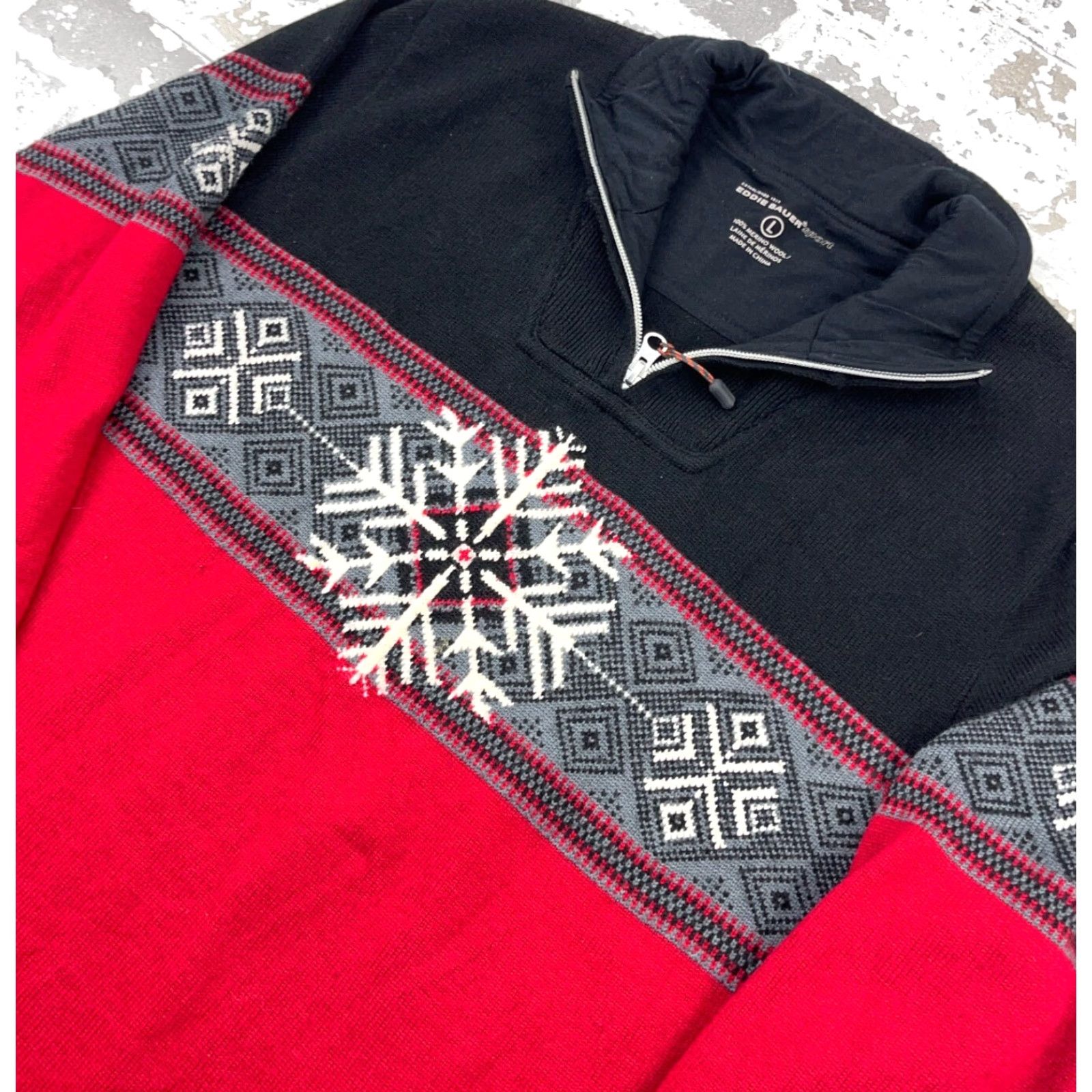 Eddie Bauer Eddie Bauer Sweater Men L Red Wool Pullover Mock Neck Geometric Knit Logo All Seasons Classic Sports Casual Size US L / EU 52-54 / 3 - 4 Thumbnail