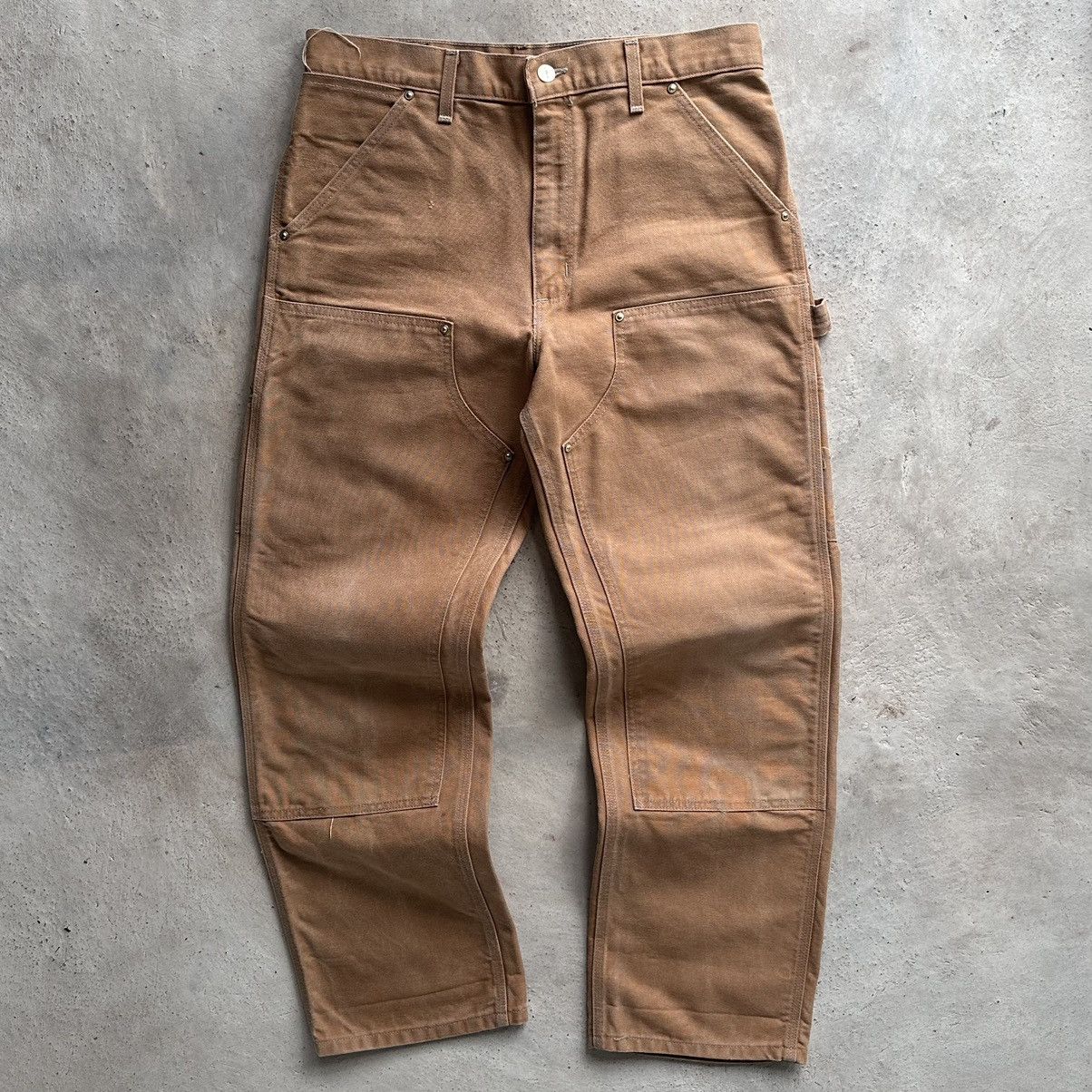Carhartt (33x31.5) Crazy Faded 90s Carhartt Double Knee Brown/Tan Size US 33 - 1 Thumbnail