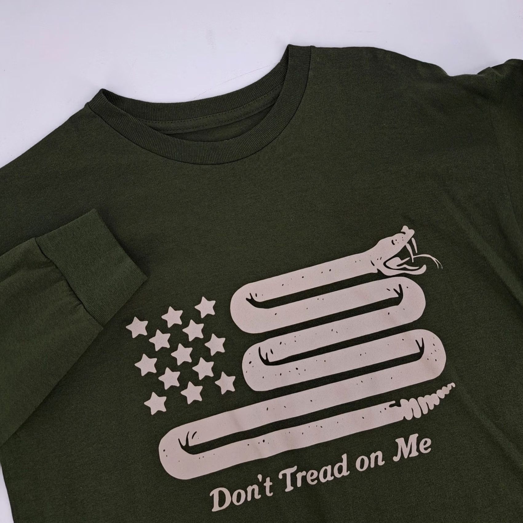 Olive Rags of Honor Long Sleeve Shirt Mens M Olive Green Crew Neck Graphic Print Dont Tread on Me USA Flag Rags of Honor Patriotic T-Shirt Size US M / EU 48-50 / 2 - 2 Thumbnail