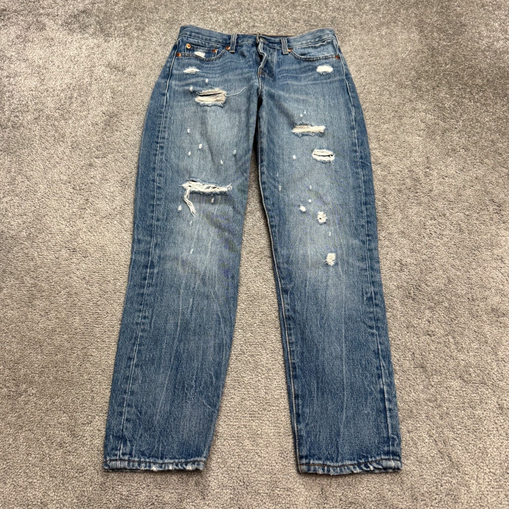 Levi's Levi's 501 Denim Jeans Womens 25 Blue Distressed Straight Fit Regular Button Fly Pockets 5-Pocket Classic Casual Size 42" / US 20 - 2 Thumbnail