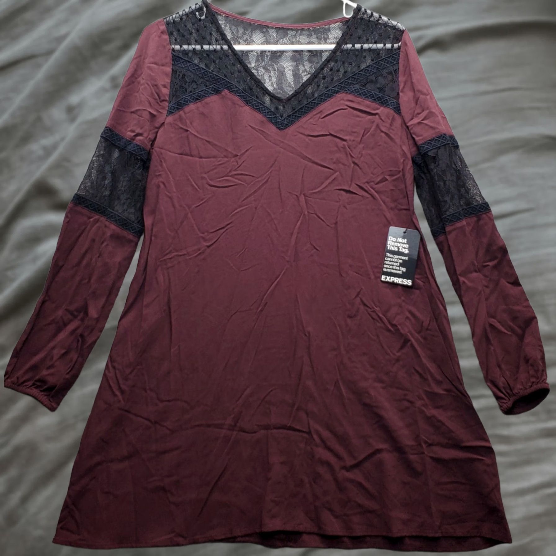 Express Express Shift Dress Womens Small Multi Lace Trim Detail Balloon Sleeve V-Neck Size S / US 4 / IT 40 - 1 Thumbnail