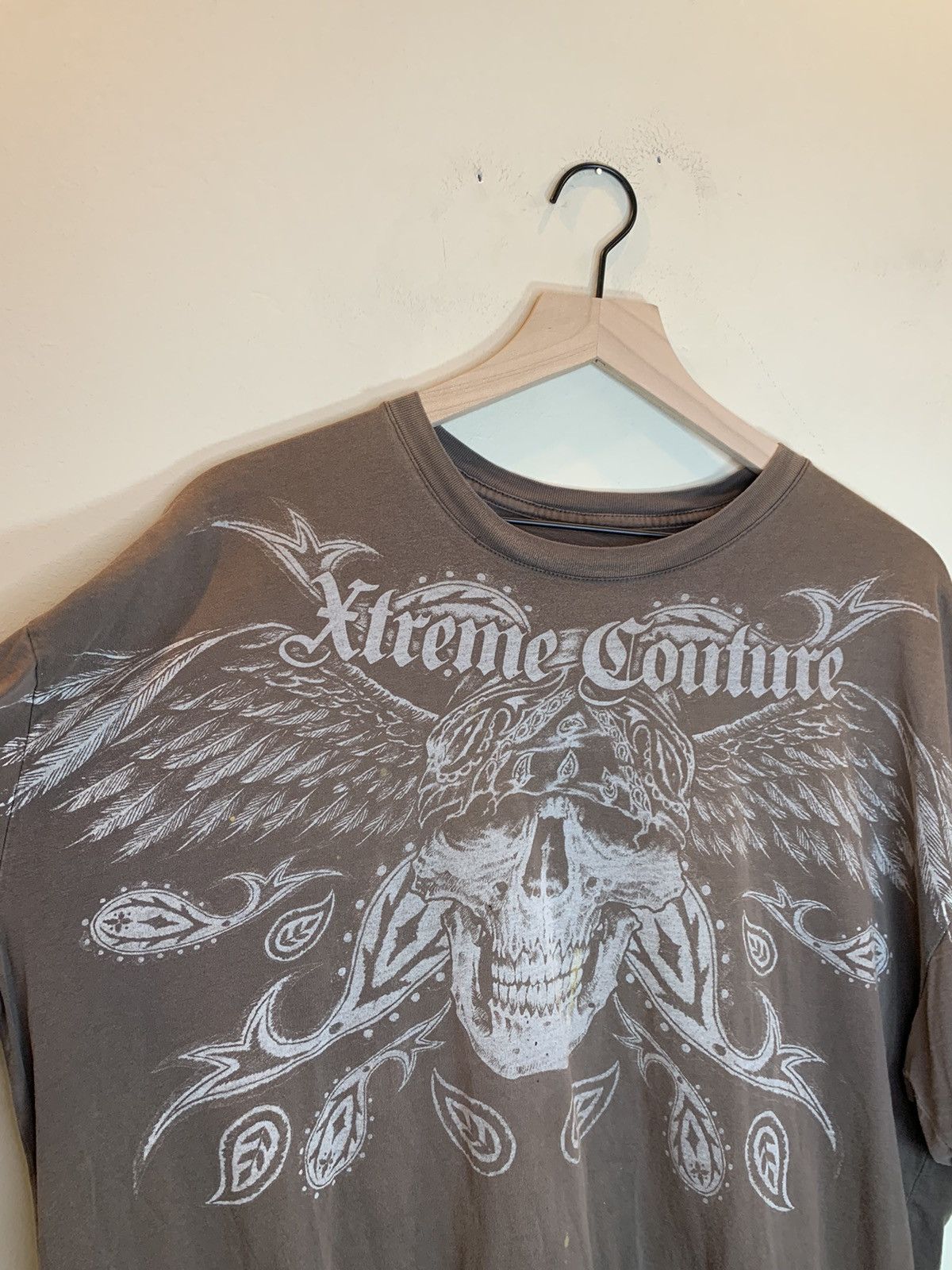 Vintage RARE Vintage Xtreme Couture Skull Wings Biker MMA Fade Shirt Size US XXL / EU 58 / 5 - 3 Thumbnail
