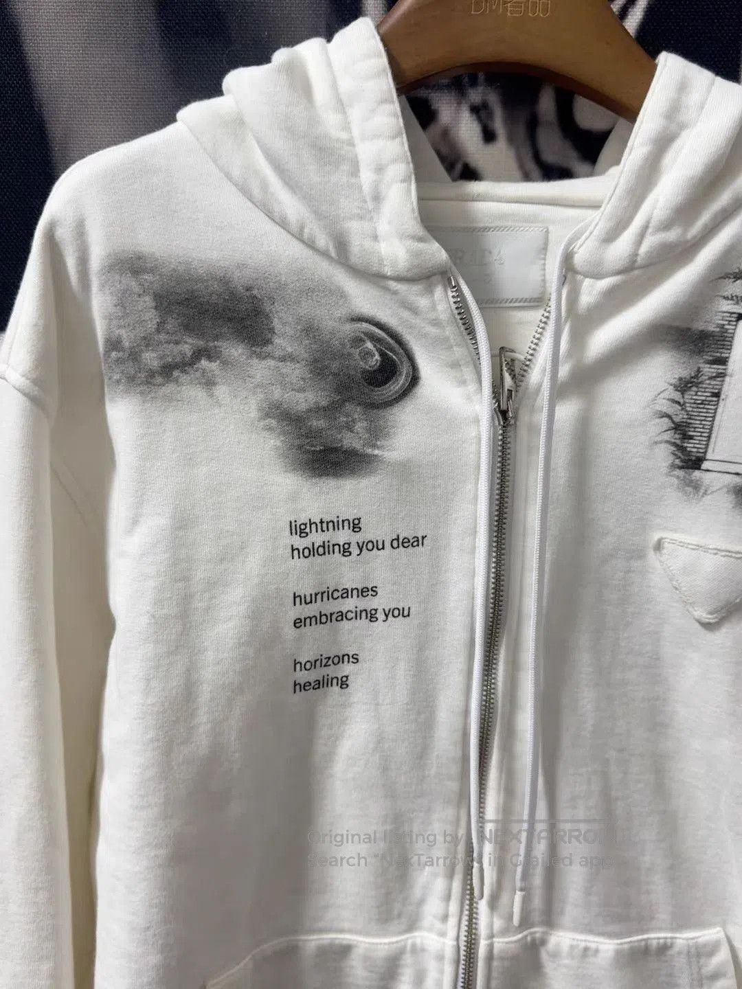 Prada White Zip-Up Hoodie with Graphic Prints. Size US XS / EU 42 / 0 - 5 Thumbnail