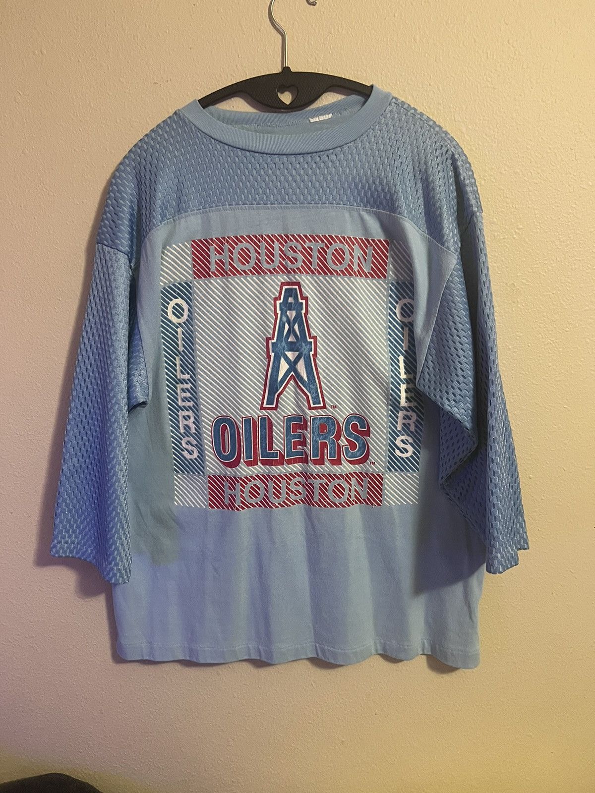 NFL Rare Vintage 1990s Houston Oilers mesh velvet jersey texas Size US L / EU 52-54 / 3 - 11 Thumbnail