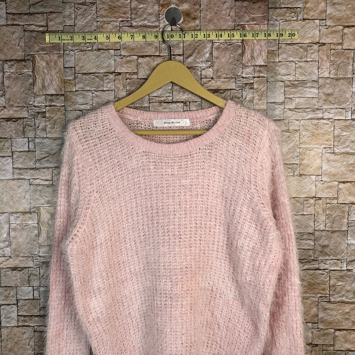 Japanese Brand Blue Stripe Pink Shag Shaggy Fur Mohair Knitwear #A491 Size L / US 10 / IT 46 - 2 Thumbnail