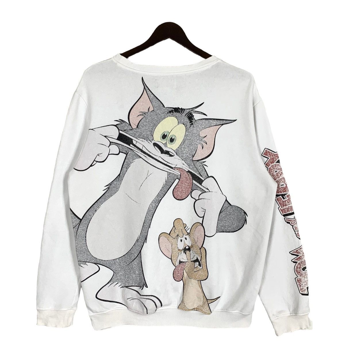 image of Vintage Bershka Tom And Jerry Cartoon Network Sweatshirt in White, Men's (Size Medium)