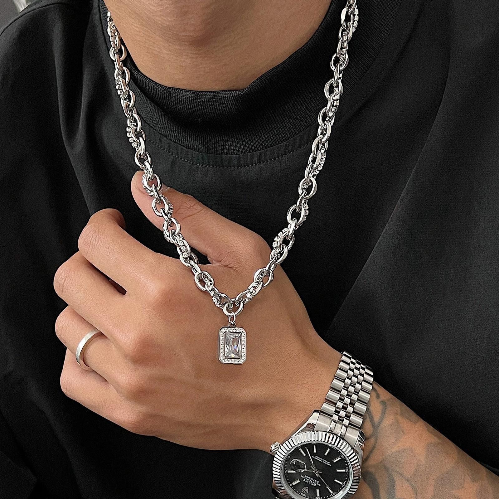 Jewelry Silver Chain Necklace With Pendant, Men's