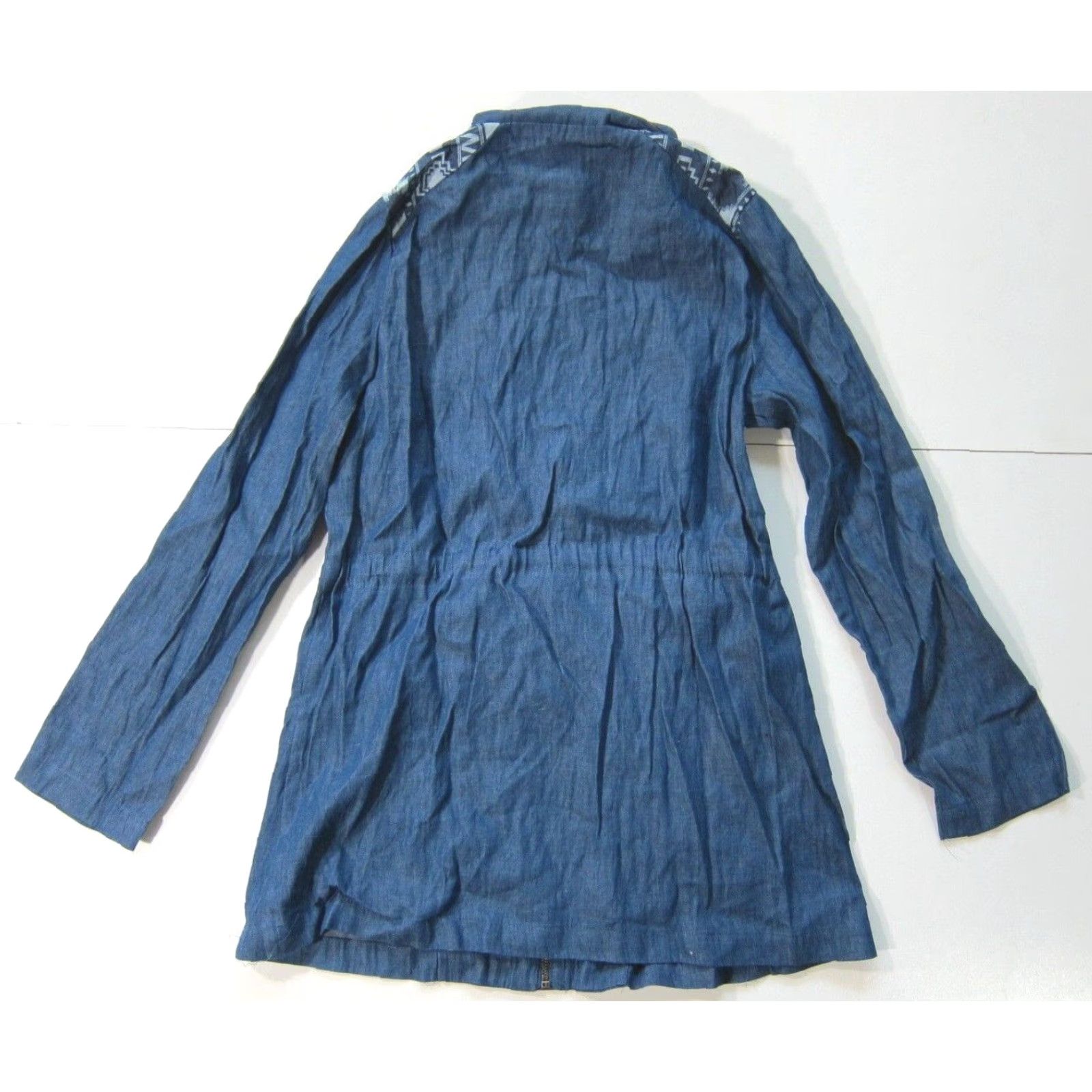 Vintage Flying Tomato 100% Cotton Tribal Blue Denim High Neck Long Zip Jacket Women S Size S / US 4 / IT 40 - 2 Thumbnail