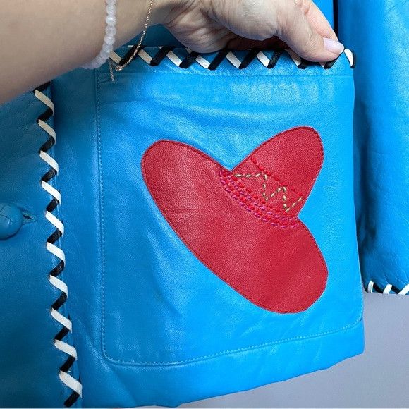 Vintage 80s Hannah Pang Blue Patchwork Leather Jacket - M/L Size M / US 6-8 / IT 42-44 - 5 Thumbnail