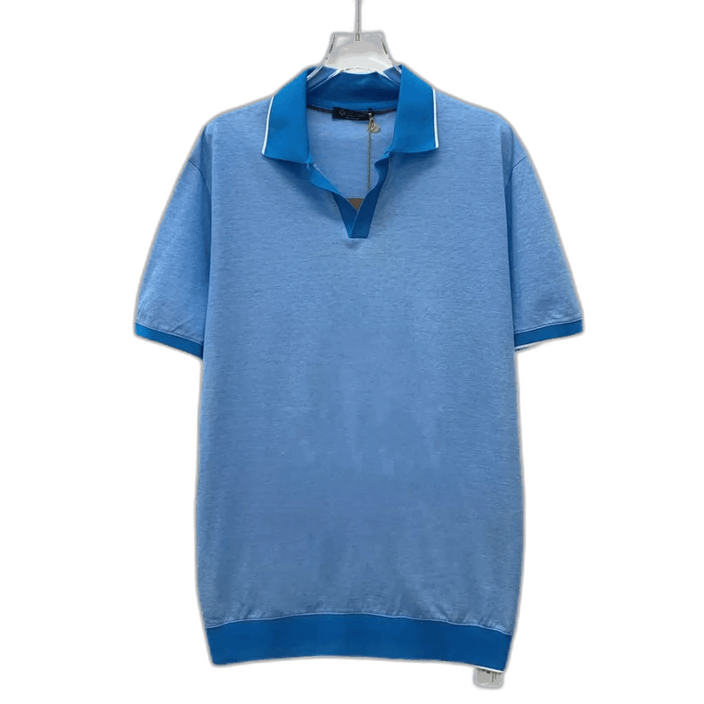 Loro Piana Loro Piana Blue Cotton Short Sleeve Polo Shirt Size US L / EU 52-54 / 3 - 1 Thumbnail