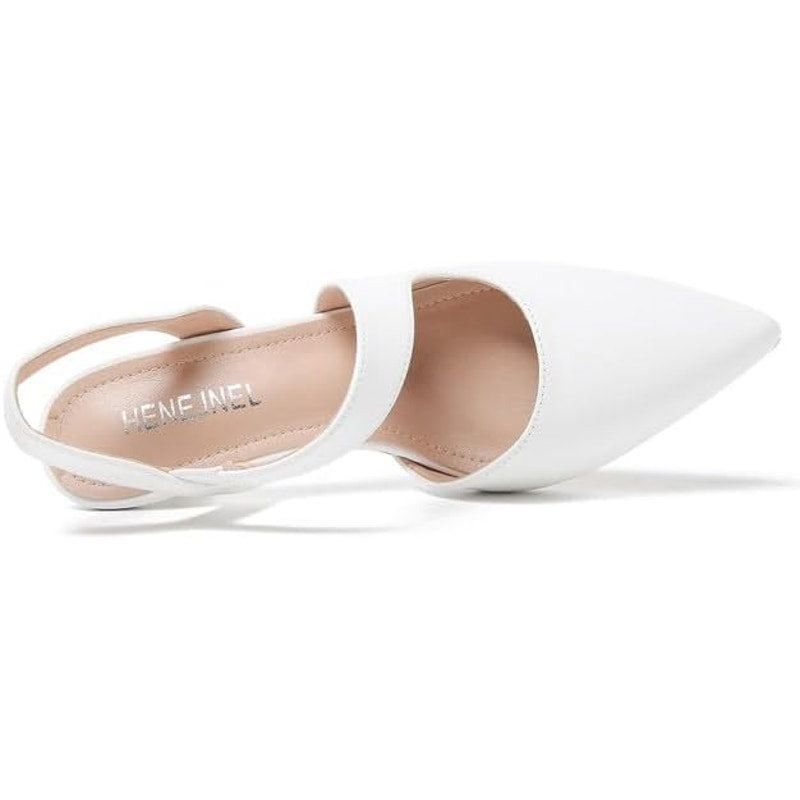 Other Henejnel Women's 9.5 White Faux Leather Slingback Heels Size US 9.5 / IT 39.5 - 2 Thumbnail