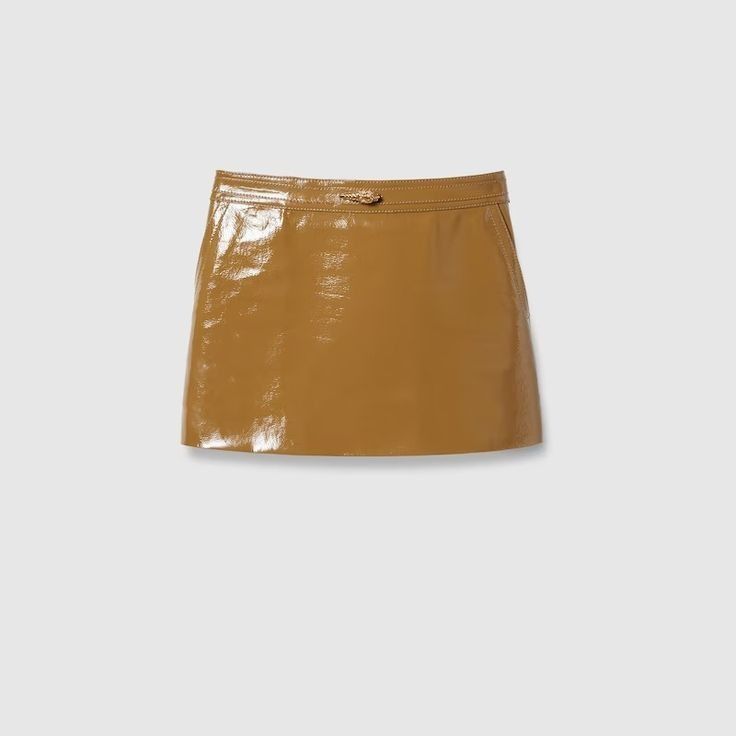 Gucci o1la5ras0526 Shiny Leather Mini Skirt in Brown Size 26" / US 2 / IT 38 - 1 Preview