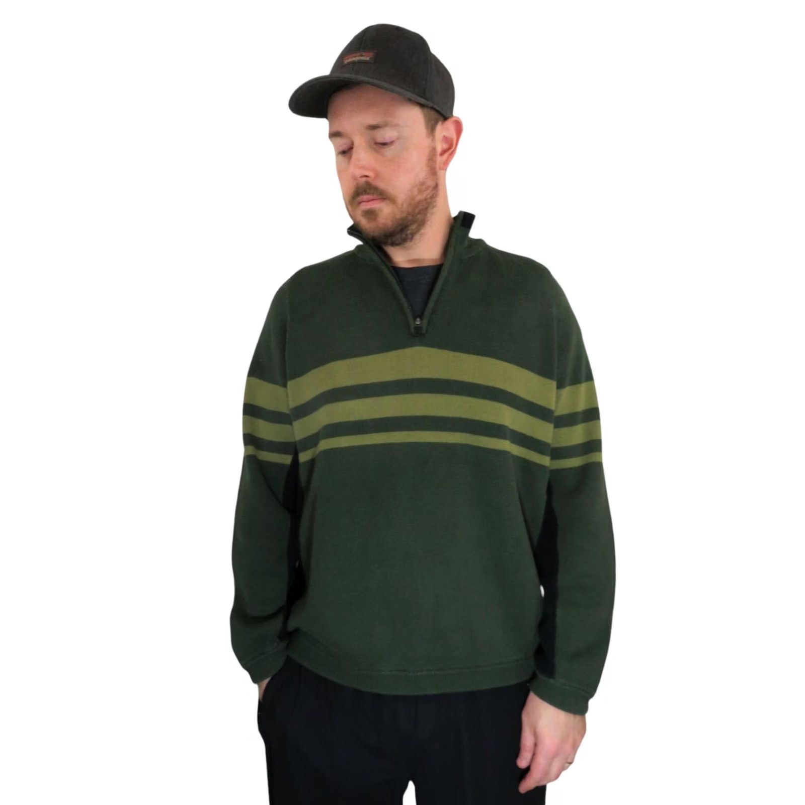 Eddie Bauer VINTAGE Eddie Bauer Sweater Mens L Green Pullover Cable Knit Striped Heavyweight Cotton 80s 90s Size US L / EU 52-54 / 3 - 2 Thumbnail