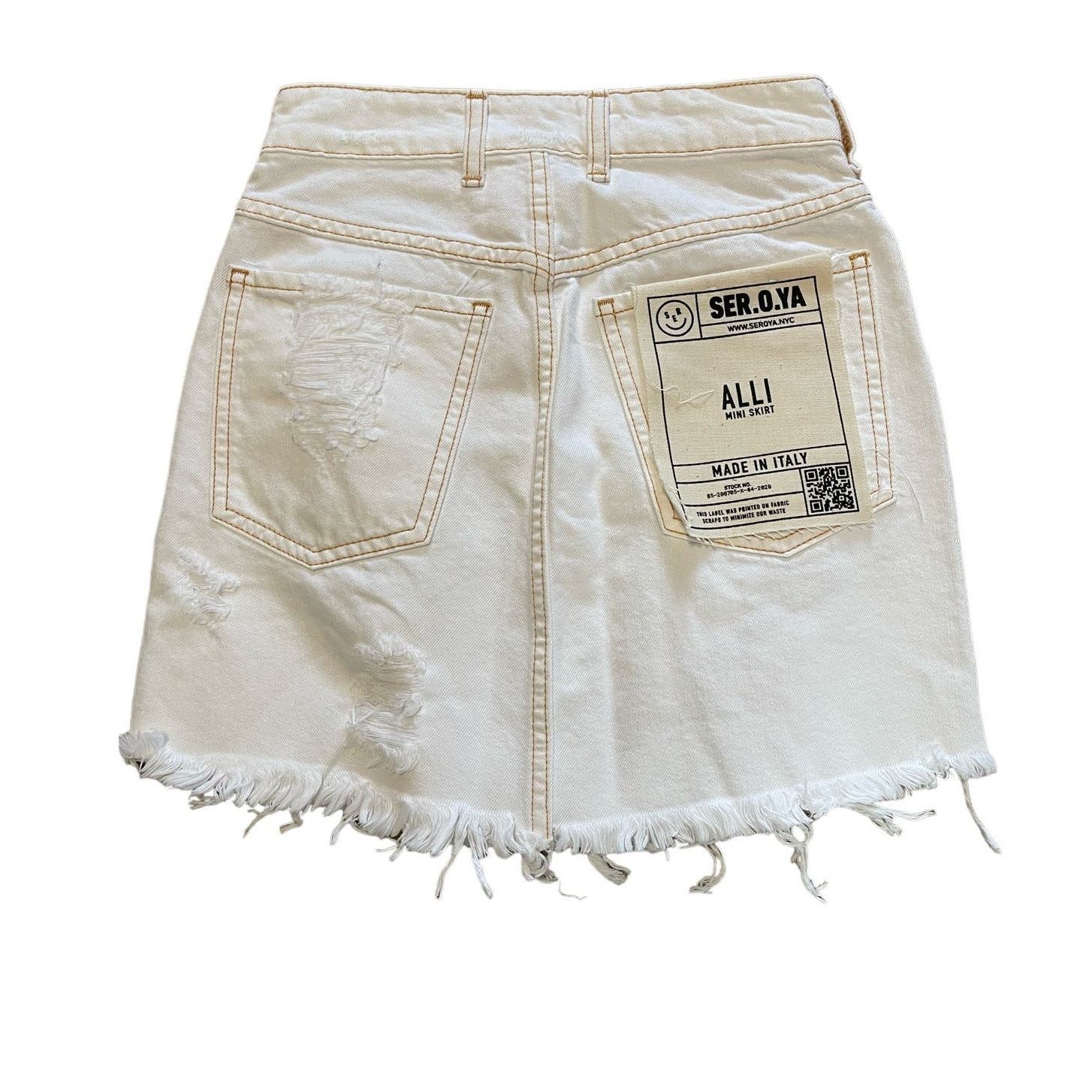 SER.O.YA Ser.O.Ya Alli Distressed Mini Denim Skirt White 24 NEW Size 24" / US 00 / IT 34 - 8 Thumbnail