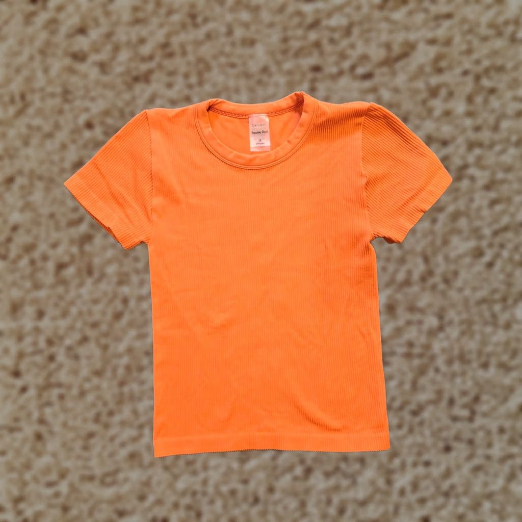 Vintage Sunday Best Top Womens Small Orange Ribbed Cropped Short Sleeve Stretch Shirt Size S / US 4 / IT 40 - 1 Thumbnail
