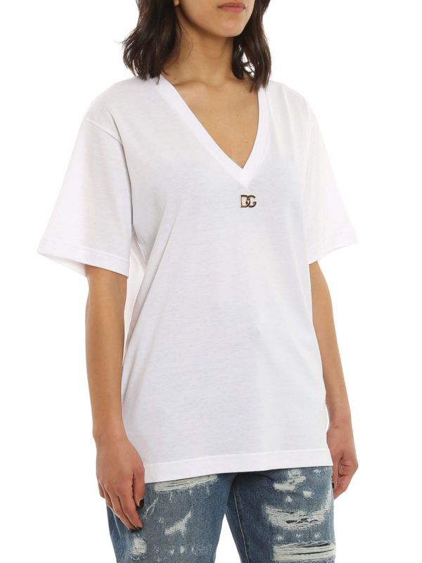 Dolce & Gabbana o1y0925 V-neck Short Sleeves T-Shirt in White Size XS / US 0-2 / IT 36-38 - 4 Thumbnail