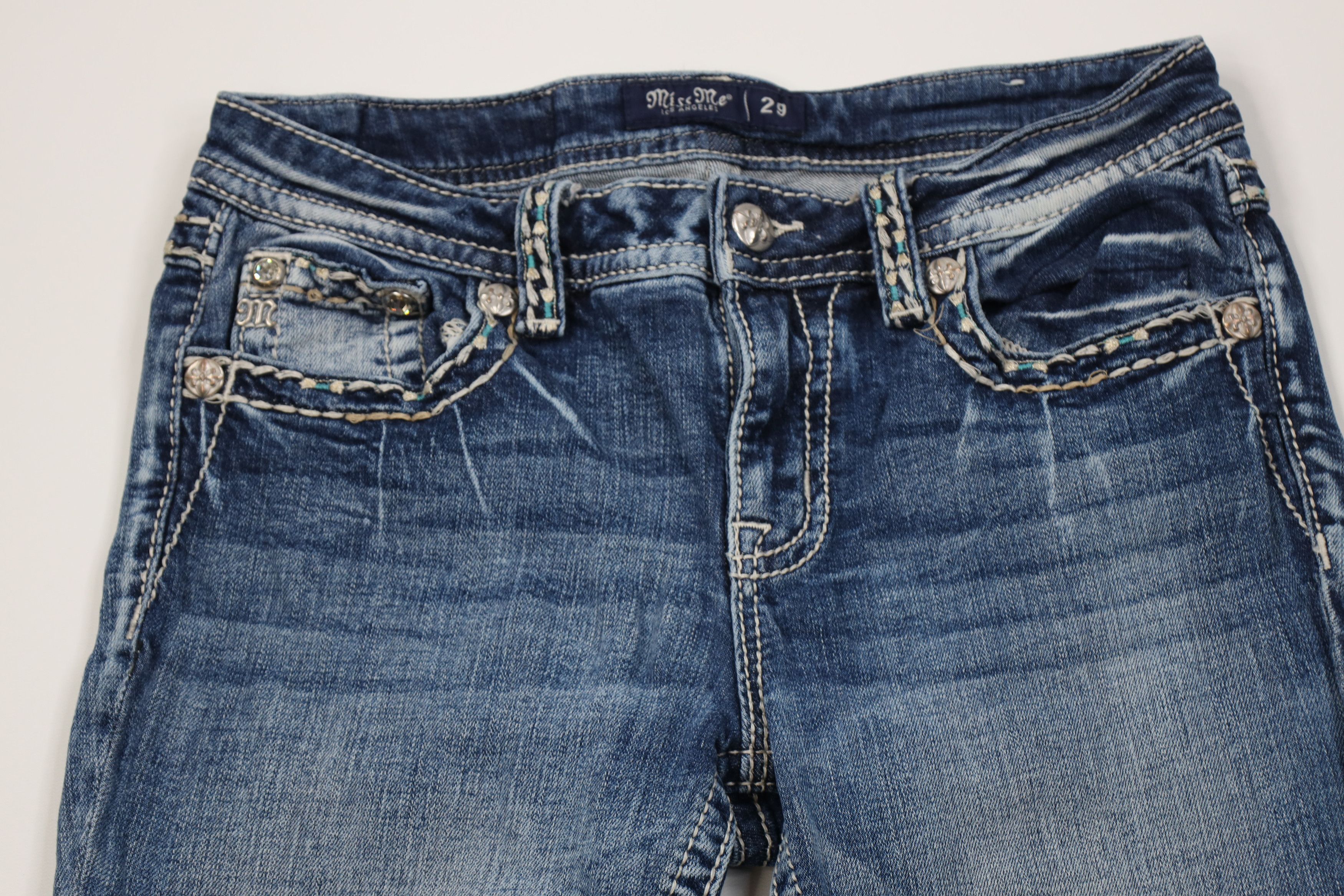 Miss Me Miss Me Stitch Jeweled Hailey Skinny Leg Denim Jeans Blue Size 29" - 2 Thumbnail