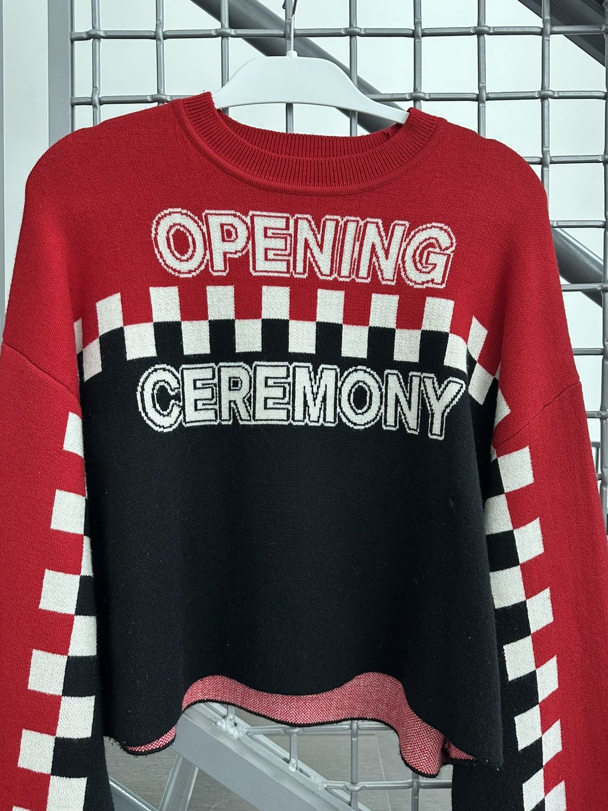 Opening Ceremony Opening Ceremony Red/Blck Checker Wool Knit Crewneck Sweater Size L / US 10 / IT 46 - 3 Thumbnail