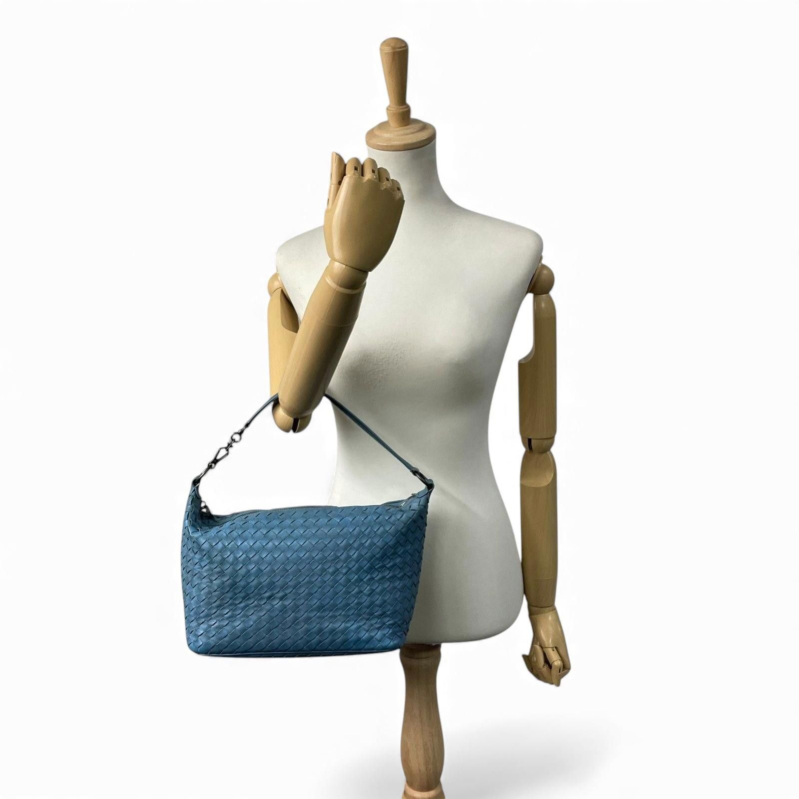 Bottega Veneta Bottega Veneta - Blue Woven Leather Shoulder Bag Size ONE SIZE - 7 Thumbnail