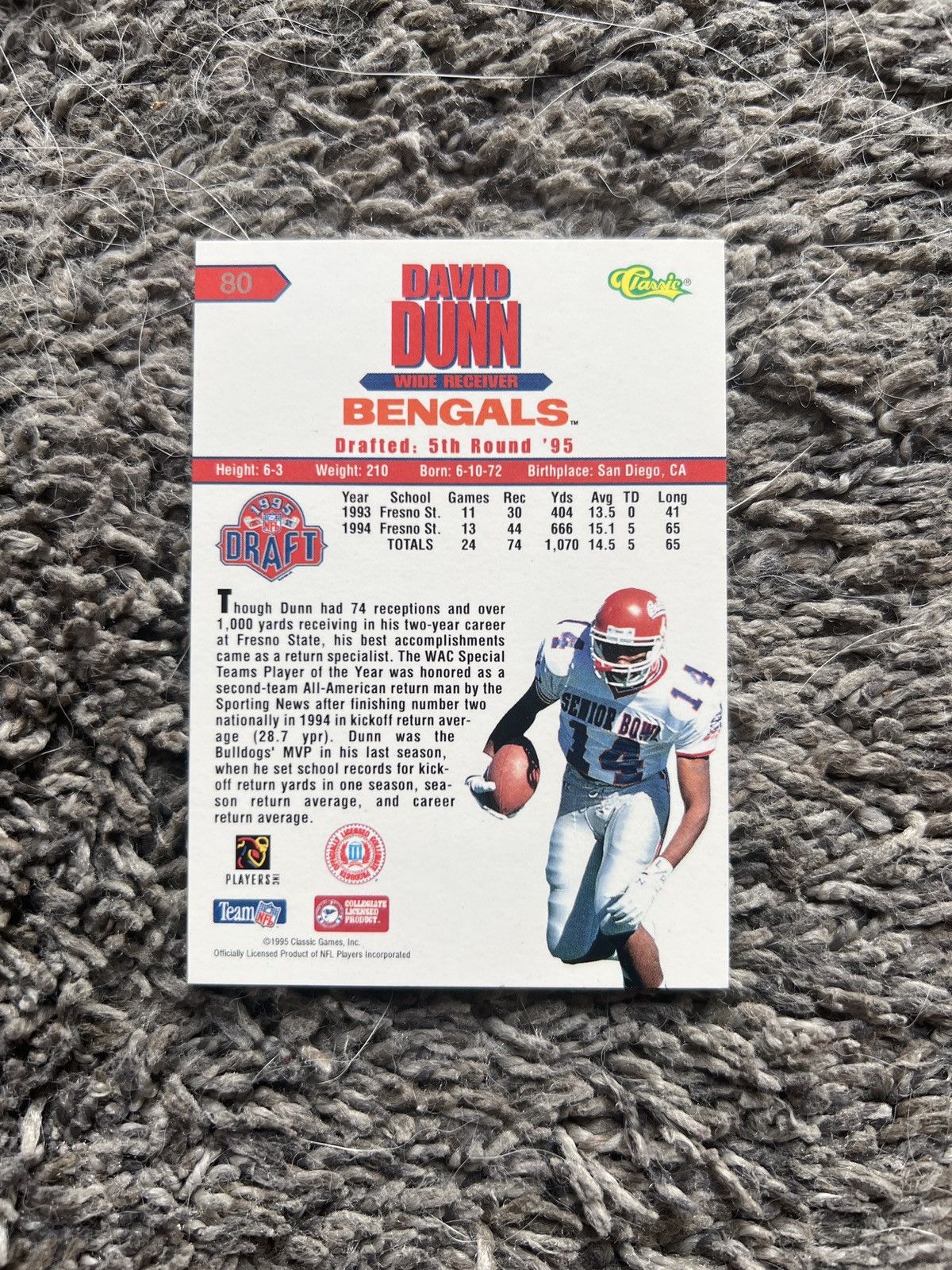 NFL 1995 Classic #80 David Dunn Card Size ONE SIZE - 2 Thumbnail
