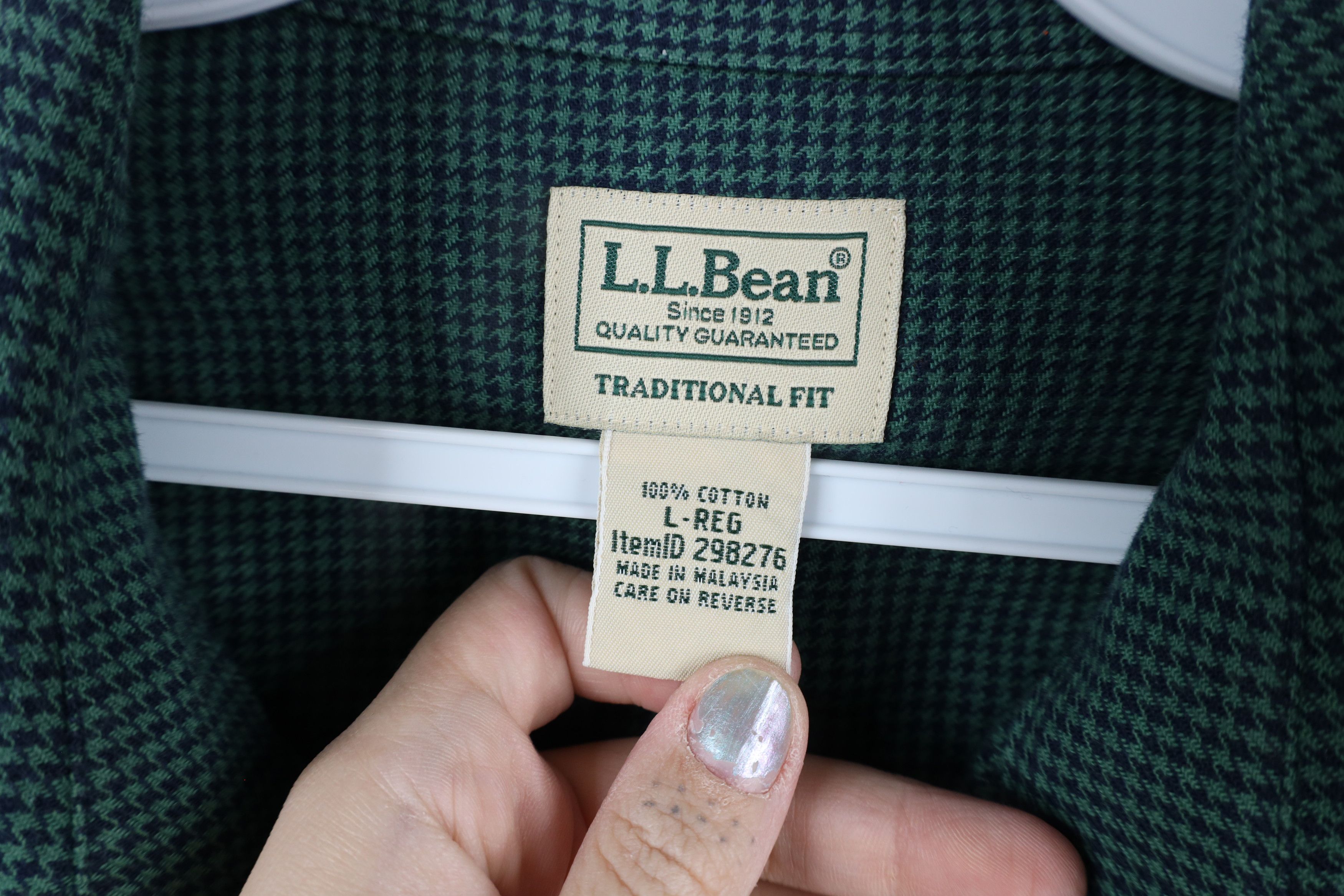 L.L. Bean × Vintage Vintage LL Bean Houndstooth Collared Button Down Shirt Green Size US L / EU 52-54 / 3 - 5 Thumbnail