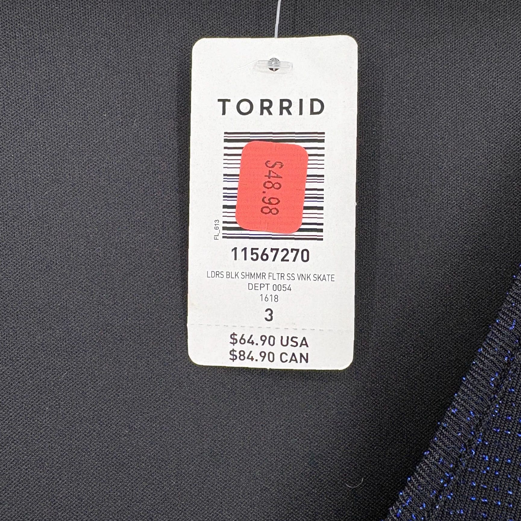 Torrid Torrid Dress Womens 3X Black Shimmer Flutter Sleeve V Neck Skater Party Holiday Dress Size XXL / US 16-18 / IT 52-54 - 4 Thumbnail