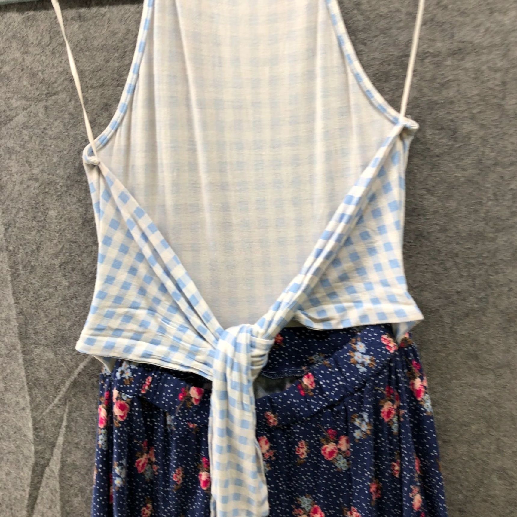 Asos ASOS Midi Dress 4 Blue Gingham Floral Halter Jersey Knit Tie Back Sleeveless Mids Size S / US 4 / IT 40 - 5 Thumbnail