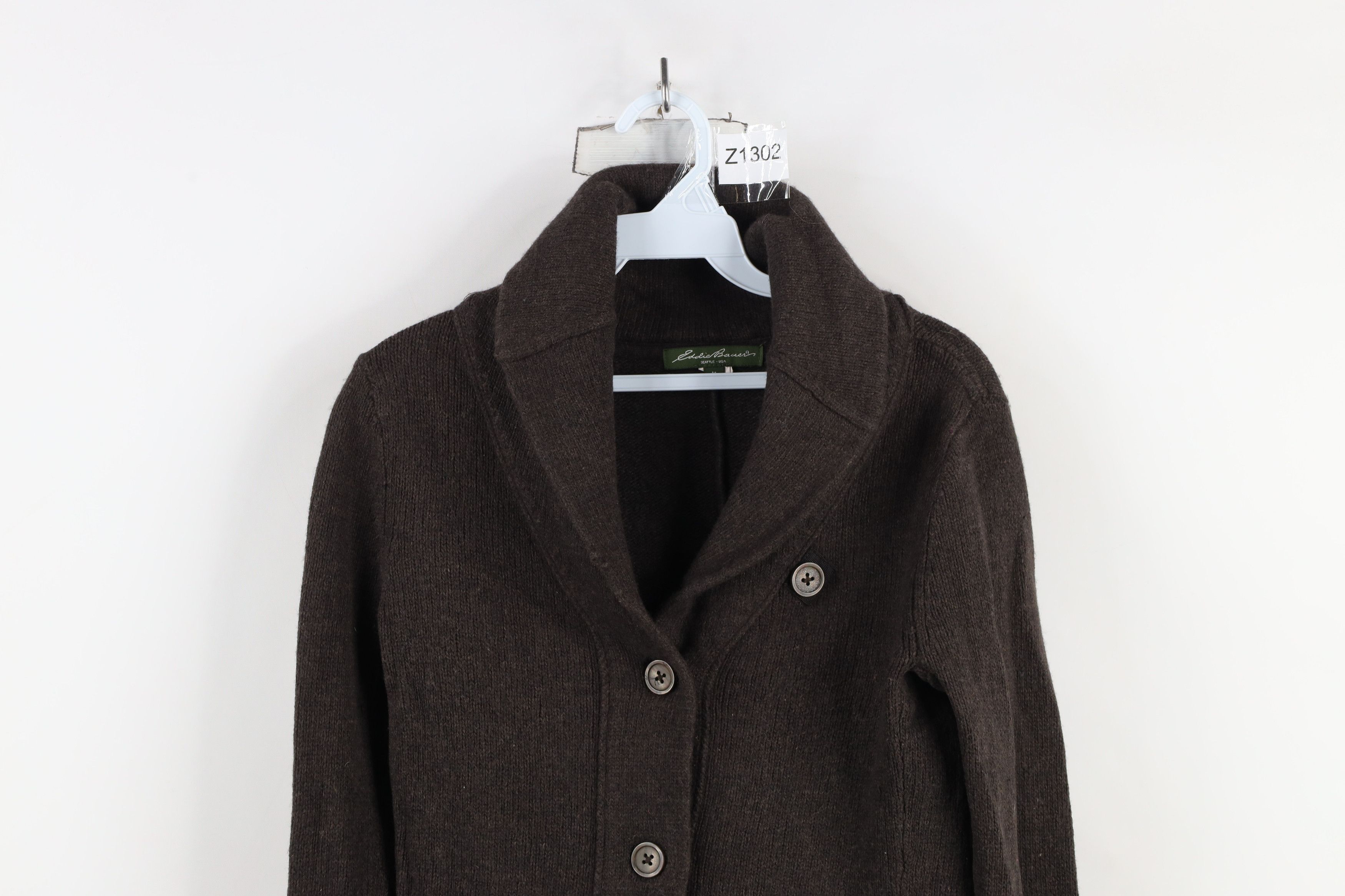 Eddie Bauer × Vintage Vintage Eddie Bauer Ribbed Knit Shawl Cardigan Sweater Brown Size M / US 6-8 / IT 42-44 - 2 Thumbnail